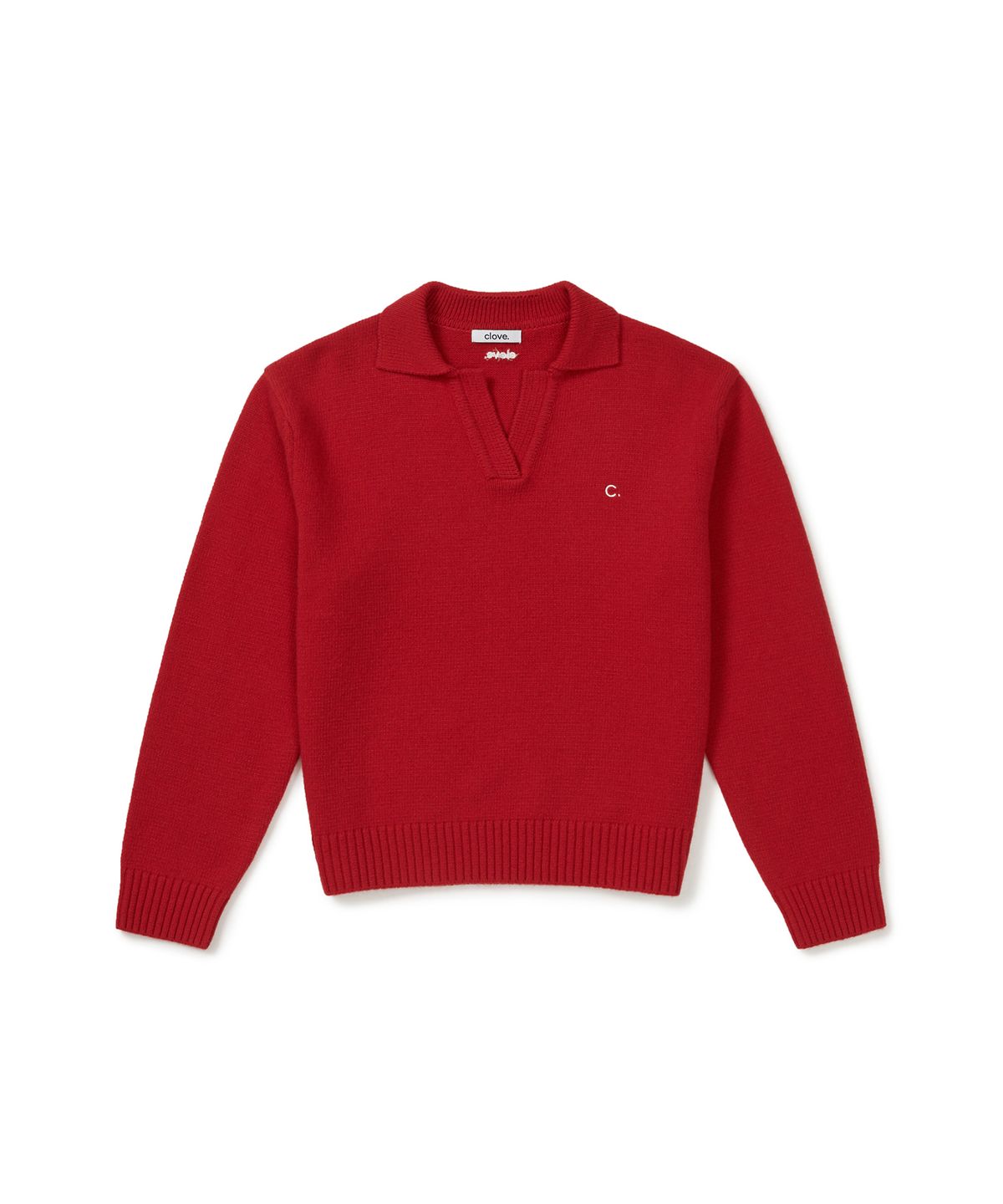 클로브(CLOVE) [25FW clove] Open-Collar Knit Sweater (Red)