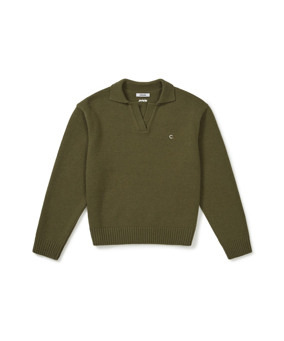 클로브(CLOVE) [25FW clove] Open-Collar Knit Sweater (Khaki)