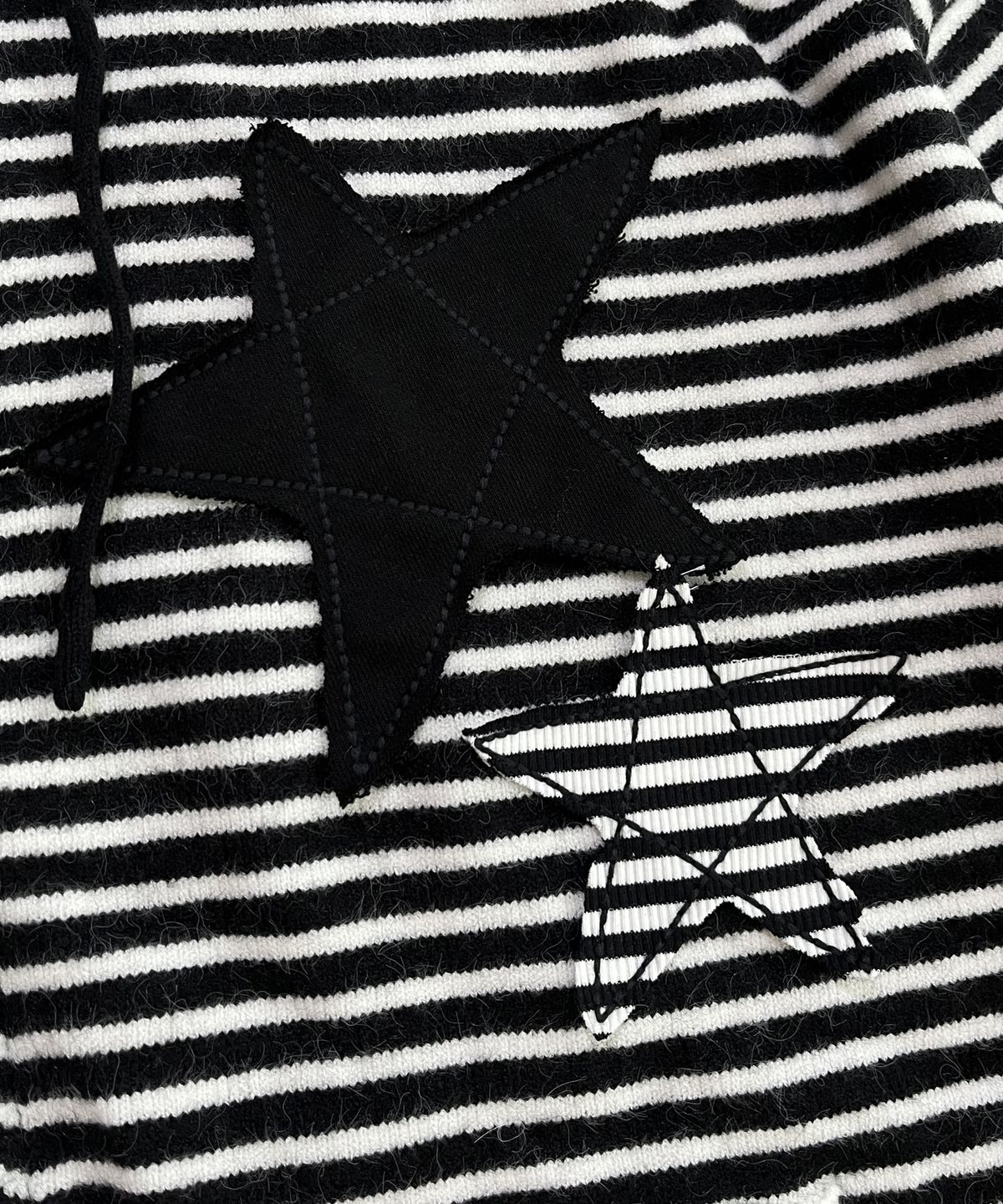 스케이터락(SK8ER ROCK) Double Stars Stripe Knit Hood Zip-Up ((black))