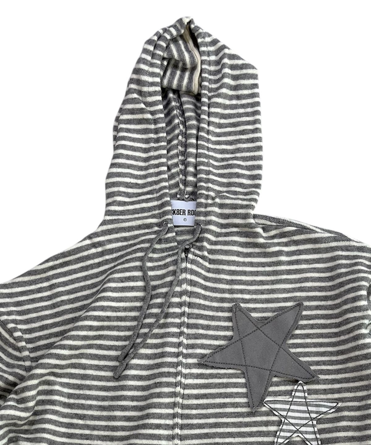 스케이터락(SK8ER ROCK) Double Stars Stripe Knit Hood Zip-Up ((gray))