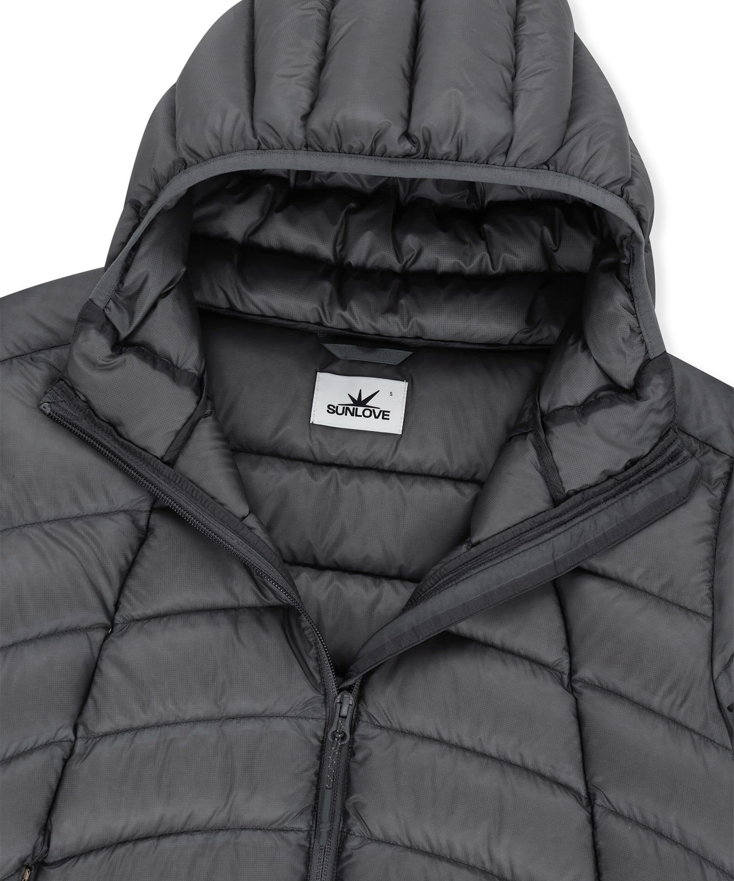 썬러브투어(SUNLOVETOUR) Hooded Fly Light Down Jacket Grey - 사이즈