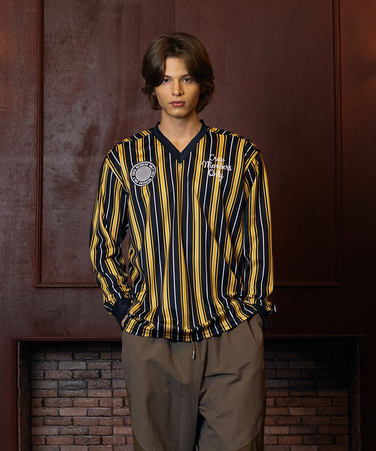 크루멤버스온리(CREW MEMBERS ONLY) KICK OFF JERSEY STRIPE NAVY YELLOW