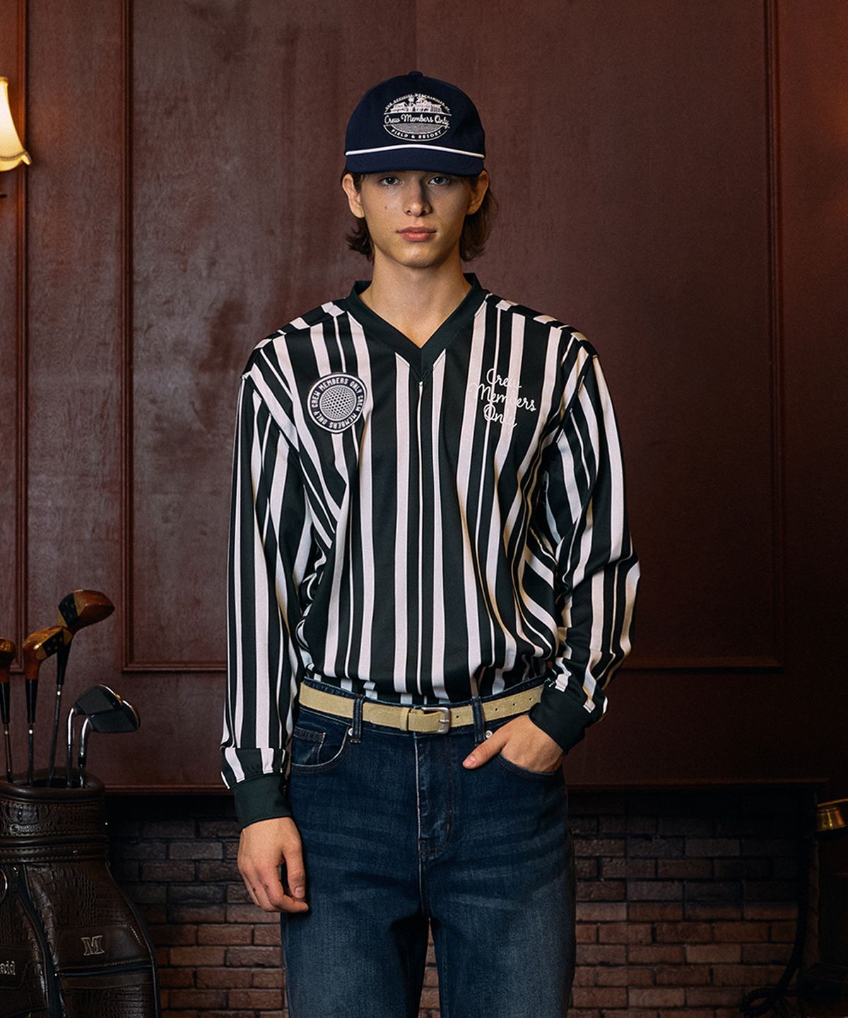 크루멤버스온리(CREW MEMBERS ONLY) KICK OFF JERSEY STRIPE GREEN CREAM