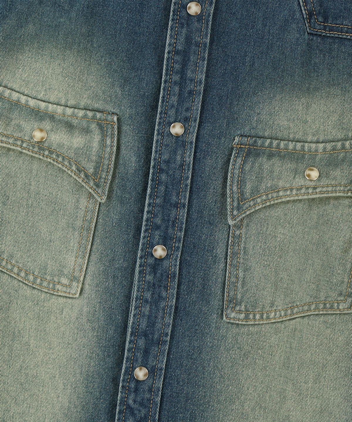 낫포너드(NOT4NERD) Paneled Suede Western Denim Shirt - Deep Blue