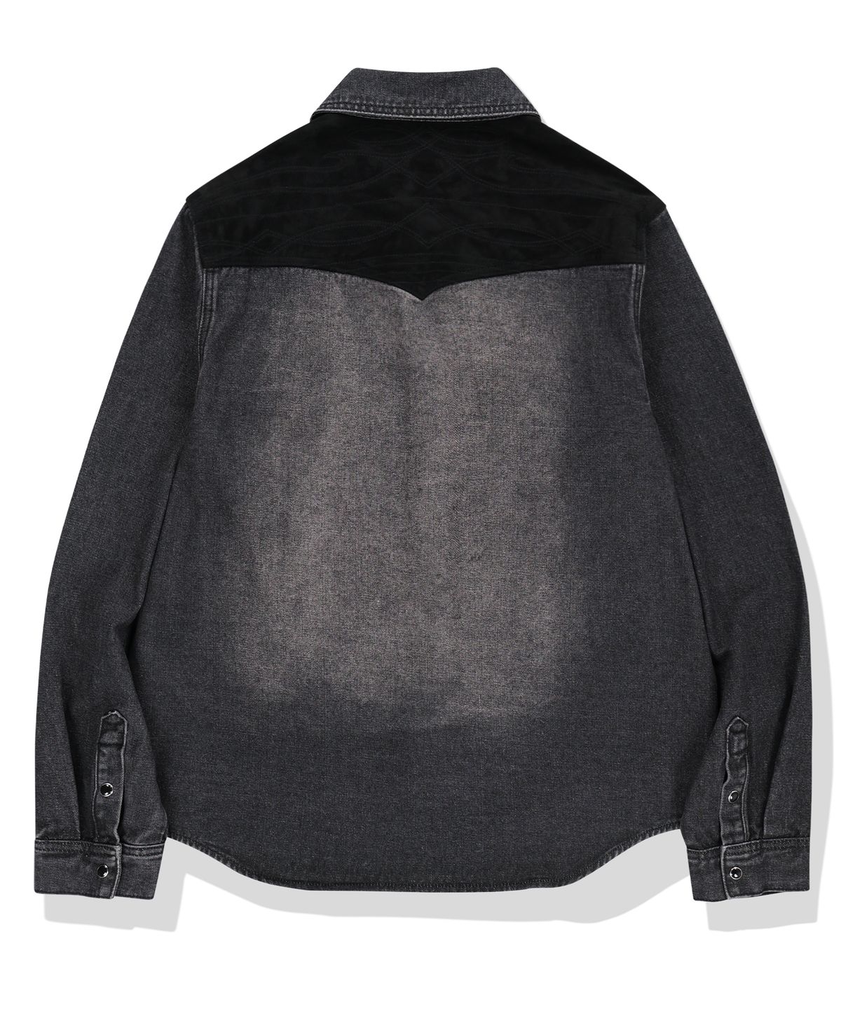 낫포너드(NOT4NERD) Paneled Suede Western Denim Shirt - Black