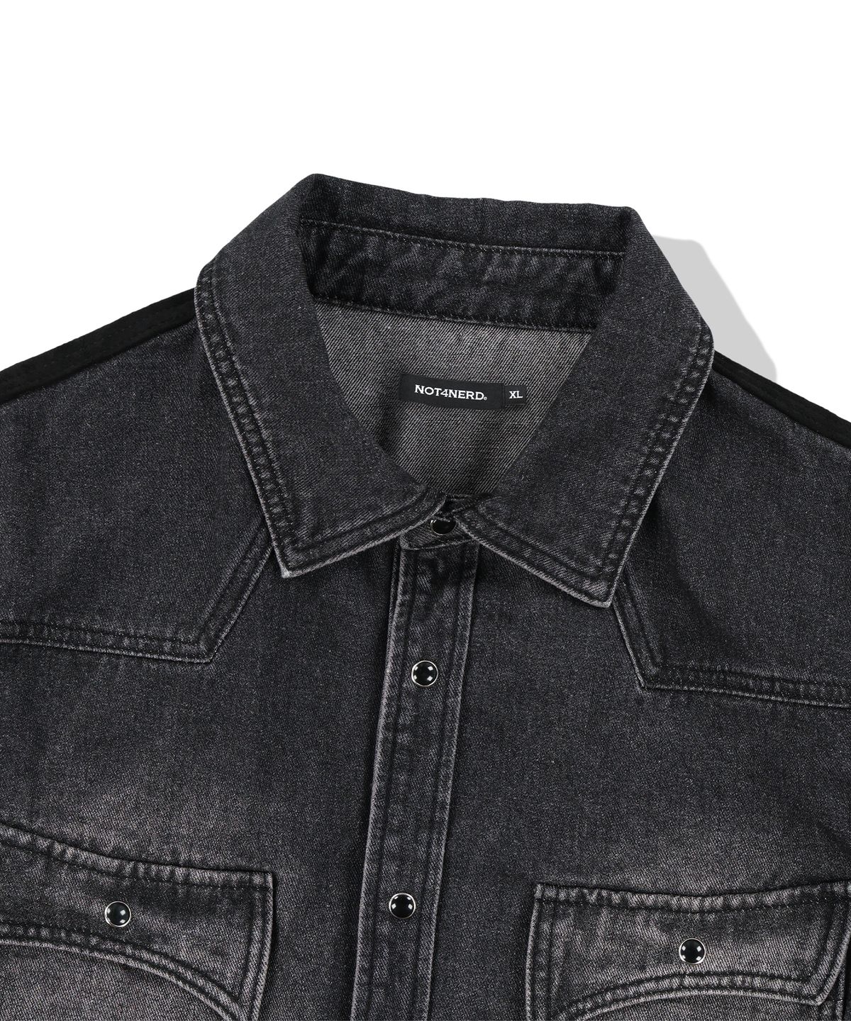 낫포너드(NOT4NERD) Paneled Suede Western Denim Shirt - Black