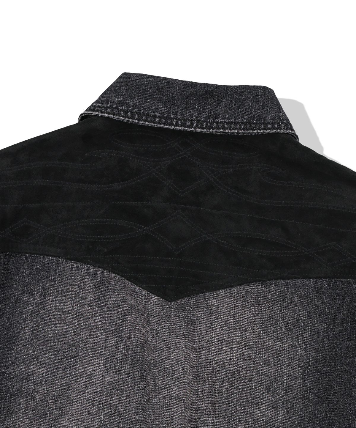 낫포너드(NOT4NERD) Paneled Suede Western Denim Shirt - Black