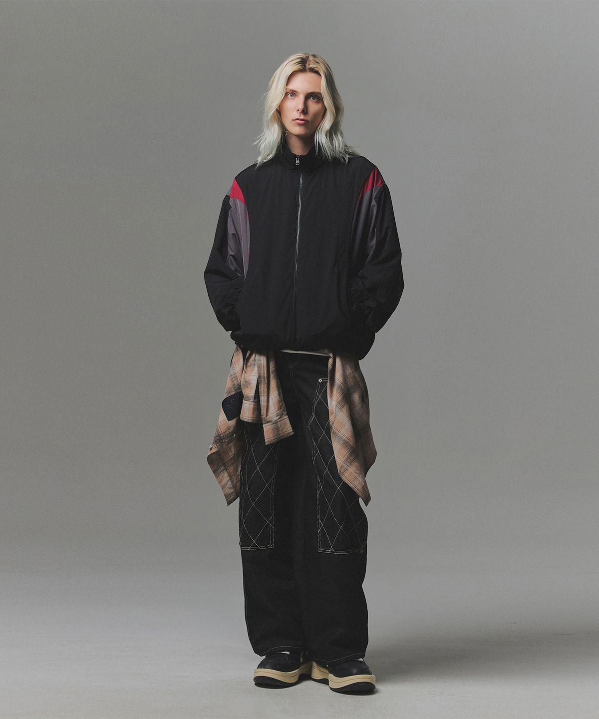 낫포너드(NOT4NERD) 444 Logo Color Block Nylon Windbreaker Jacket - Black