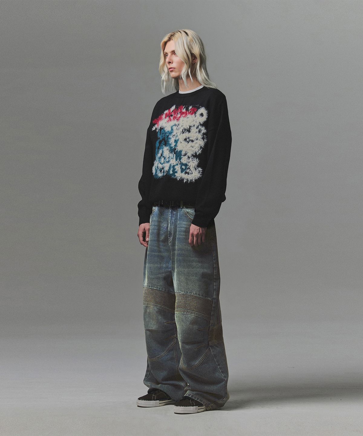낫포너드(NOT4NERD) Veil Hairy Jacquard Knit - Black