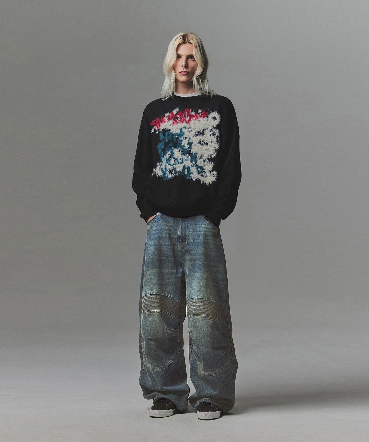 낫포너드(NOT4NERD) Veil Hairy Jacquard Knit - Black