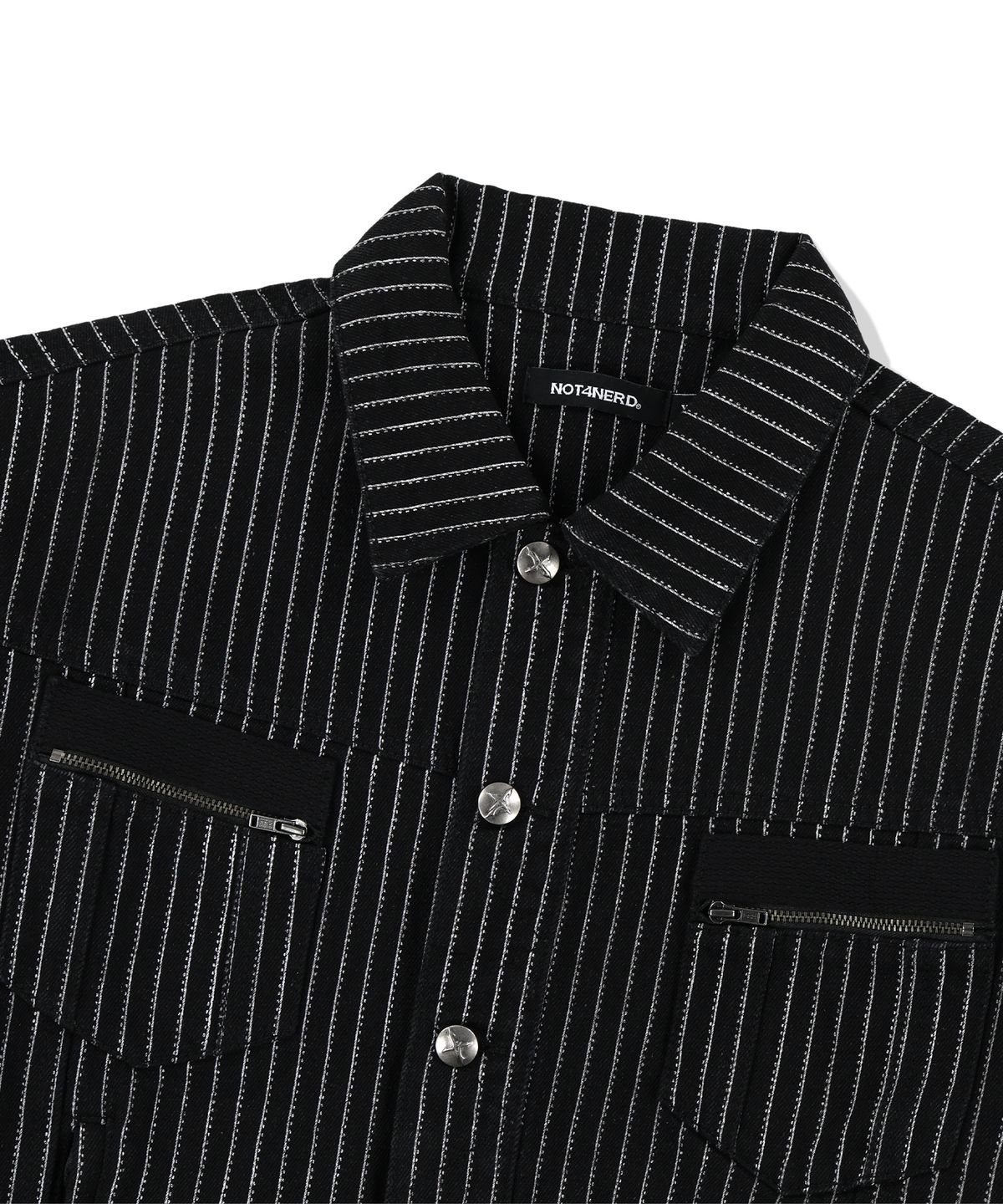 낫포너드(NOT4NERD) 4 Symbol Pendant Stripe Denim Jacket - Black