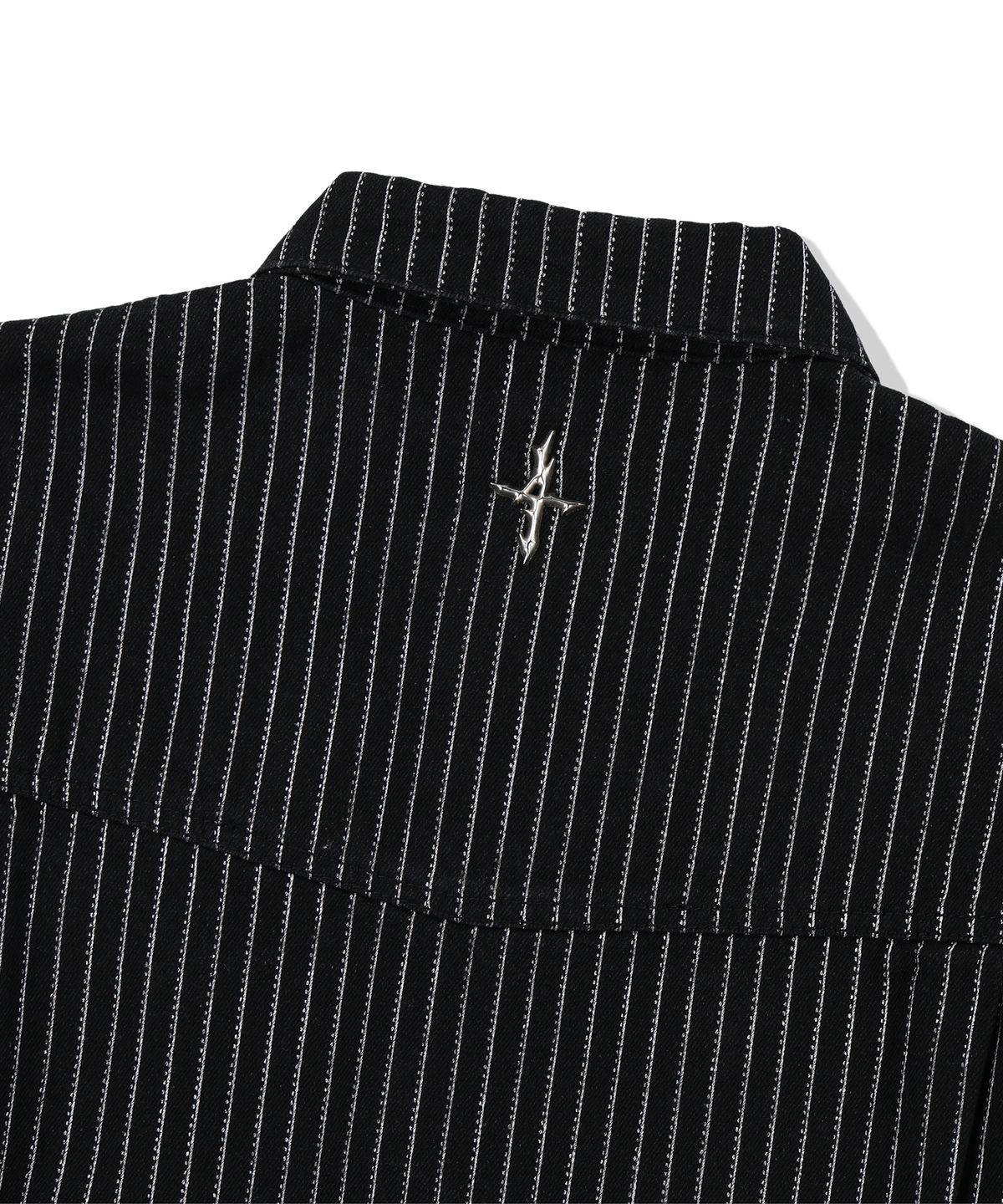 낫포너드(NOT4NERD) 4 Symbol Pendant Stripe Denim Jacket - Black