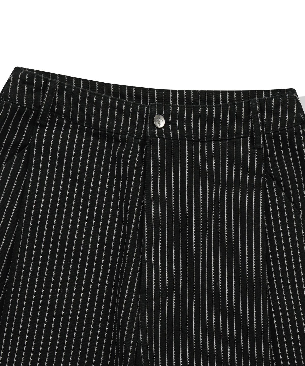 낫포너드(NOT4NERD) Waist Buckle Stripe Wide Fit Denim Pants - Black