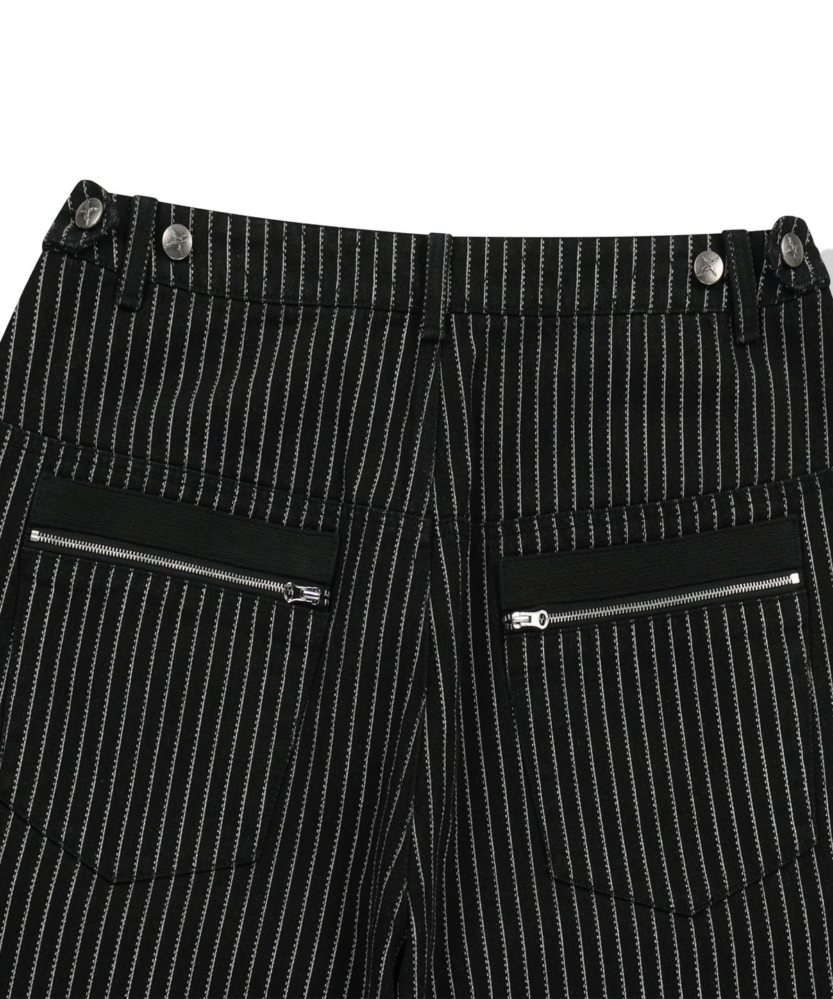 낫포너드(NOT4NERD) Waist Buckle Stripe Wide Fit Denim Pants - Black