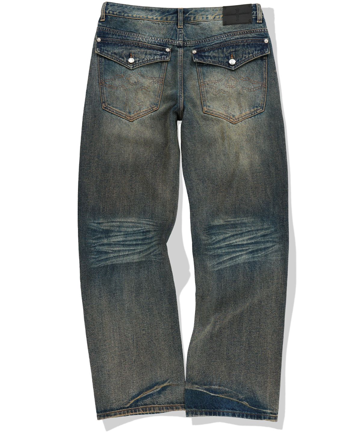 낫포너드(NOT4NERD) Symbol Stitch Low Rise Flare Fit Denim Pants - Deep Blue