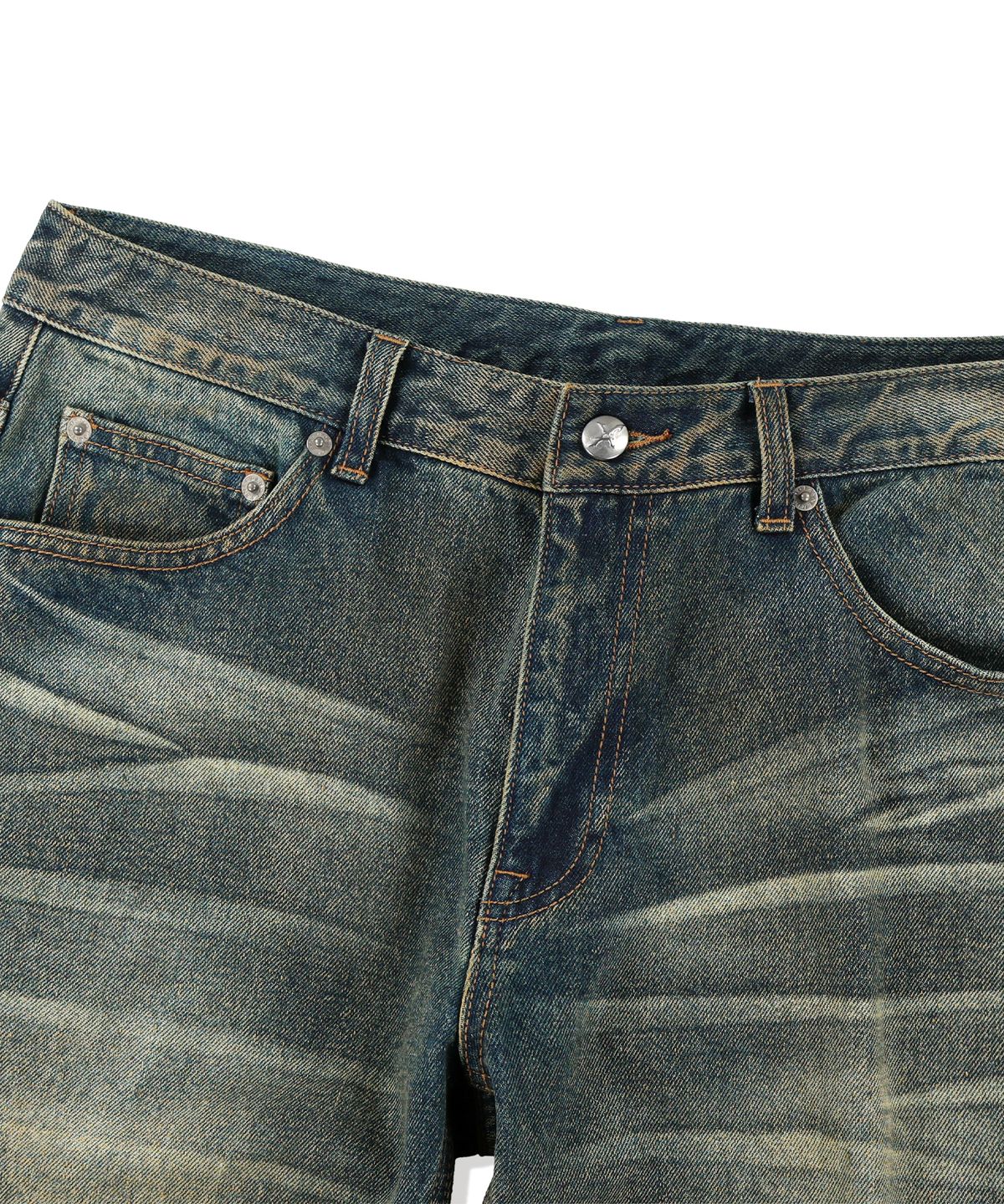 낫포너드(NOT4NERD) Symbol Stitch Low Rise Flare Fit Denim Pants - Deep Blue