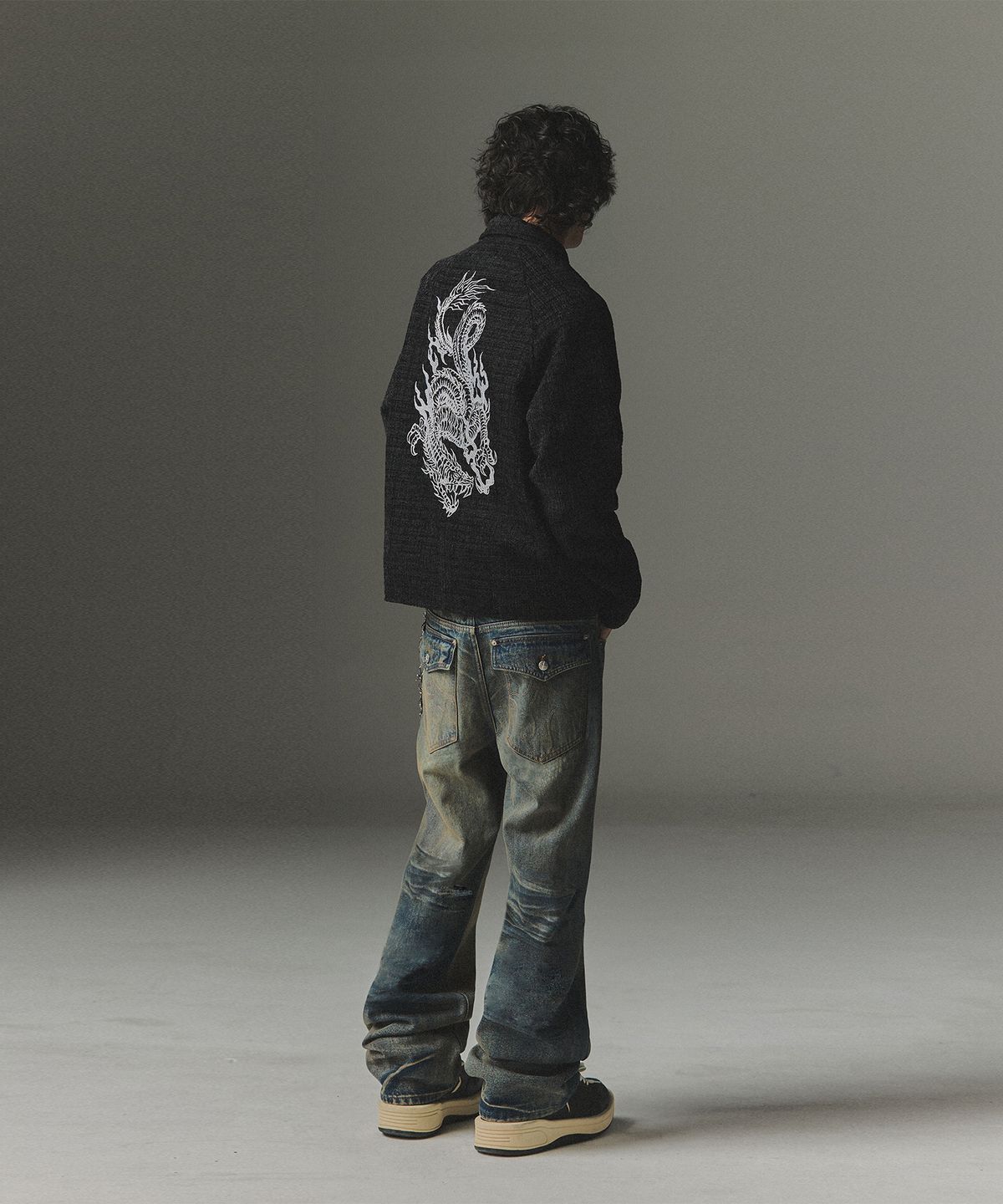 낫포너드(NOT4NERD) Symbol Stitch Low Rise Flare Fit Denim Pants - Deep Blue