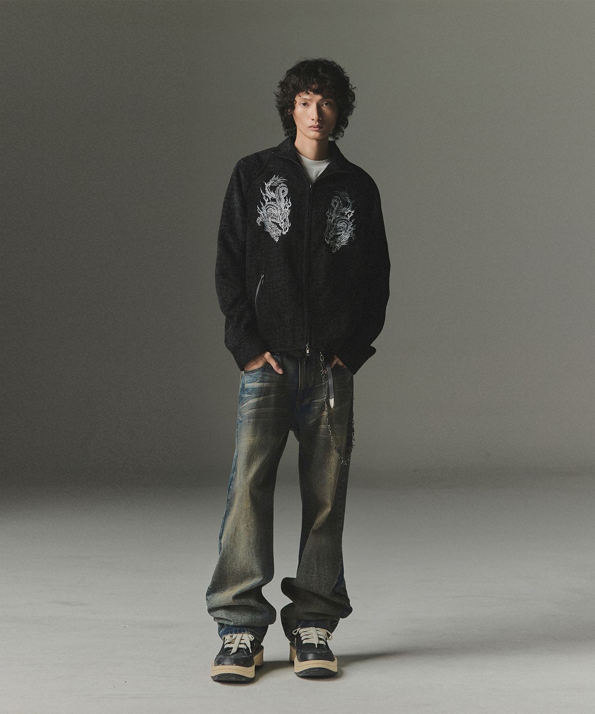 낫포너드(NOT4NERD) Symbol Stitch Low Rise Flare Fit Denim Pants - Deep Blue