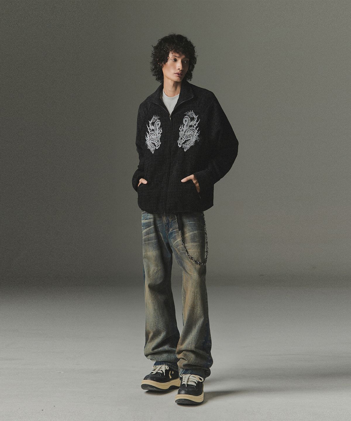낫포너드(NOT4NERD) Symbol Stitch Low Rise Flare Fit Denim Pants - Deep Blue