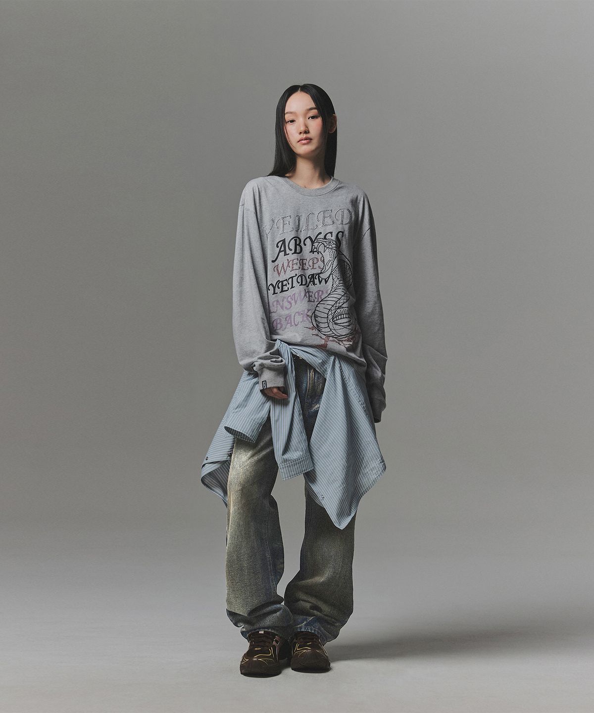 낫포너드(NOT4NERD) Symbol Stitch Low Rise Flare Fit Denim Pants - Deep Blue