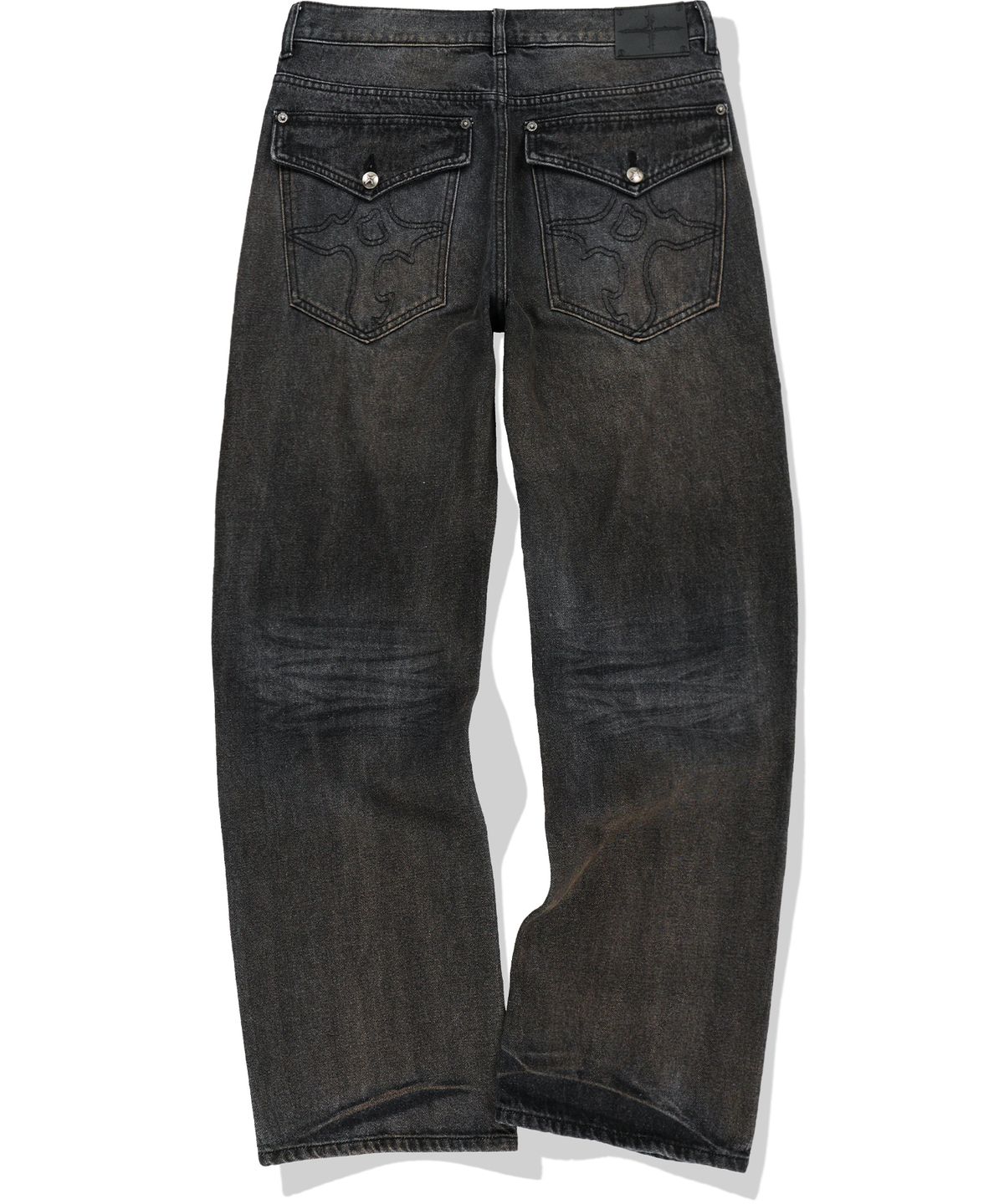 낫포너드(NOT4NERD) Symbol Stitch Low Rise Flare Fit Denim Pants - Black