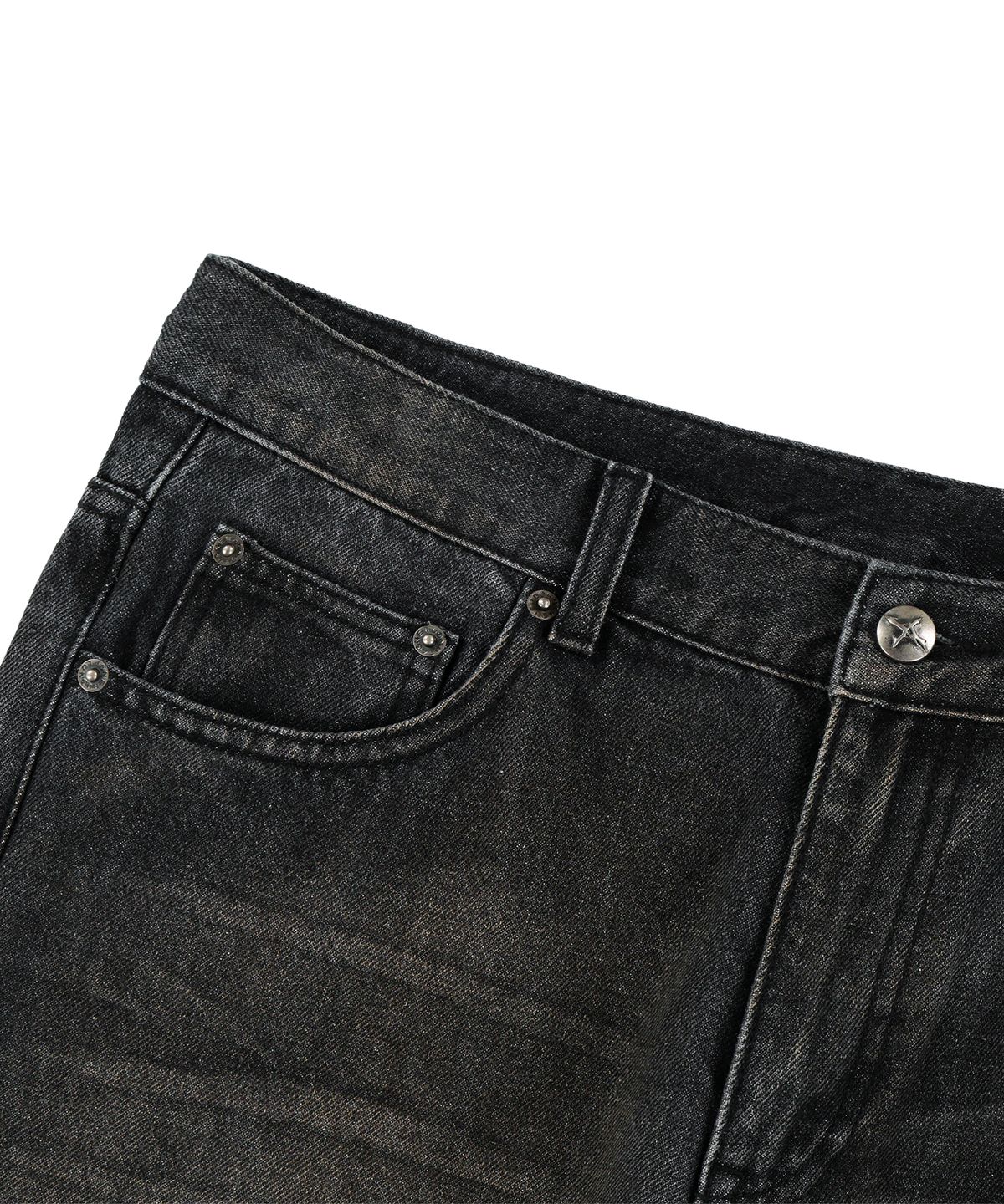 낫포너드(NOT4NERD) Symbol Stitch Low Rise Flare Fit Denim Pants - Black