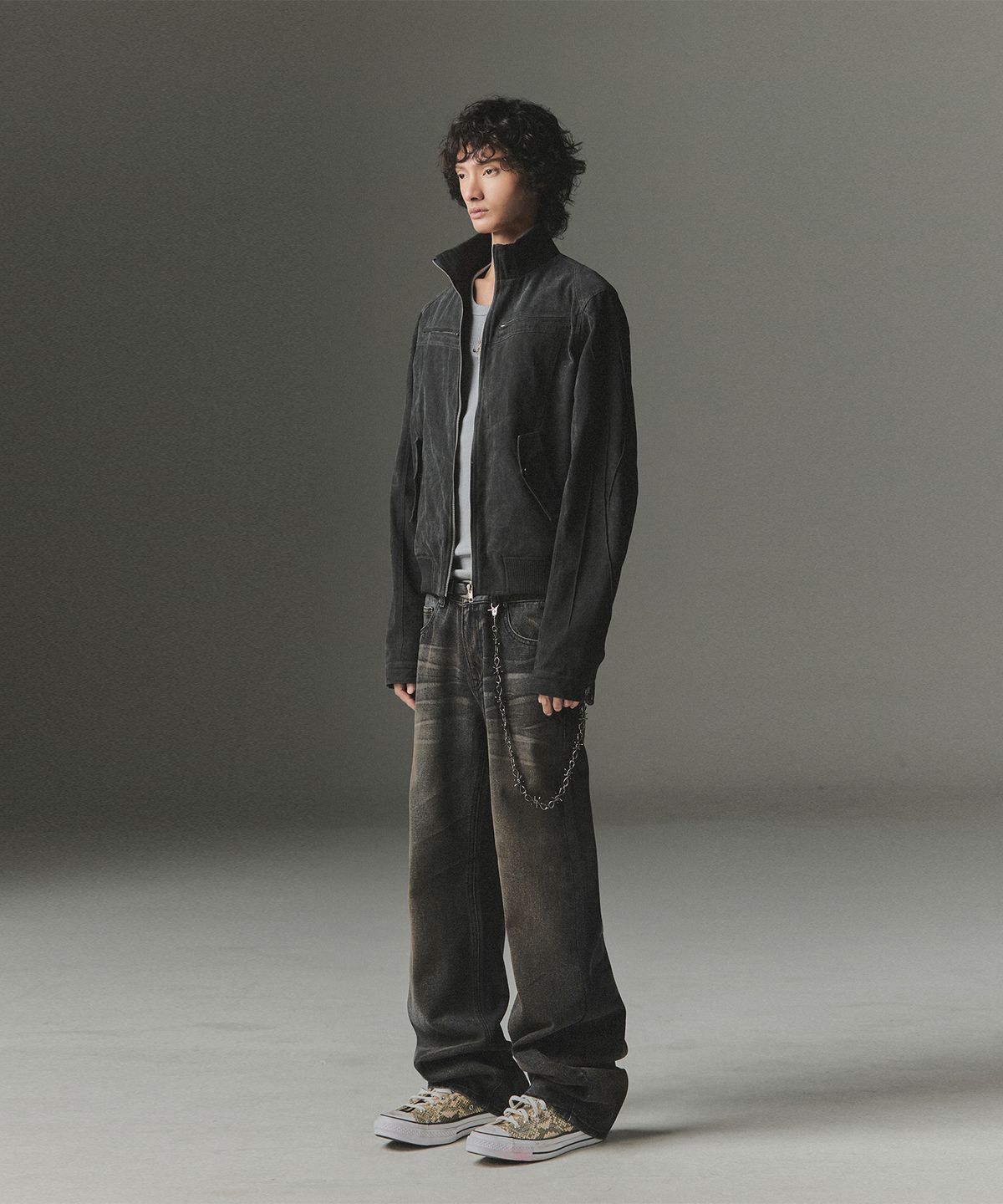 낫포너드(NOT4NERD) Symbol Stitch Low Rise Flare Fit Denim Pants - Black