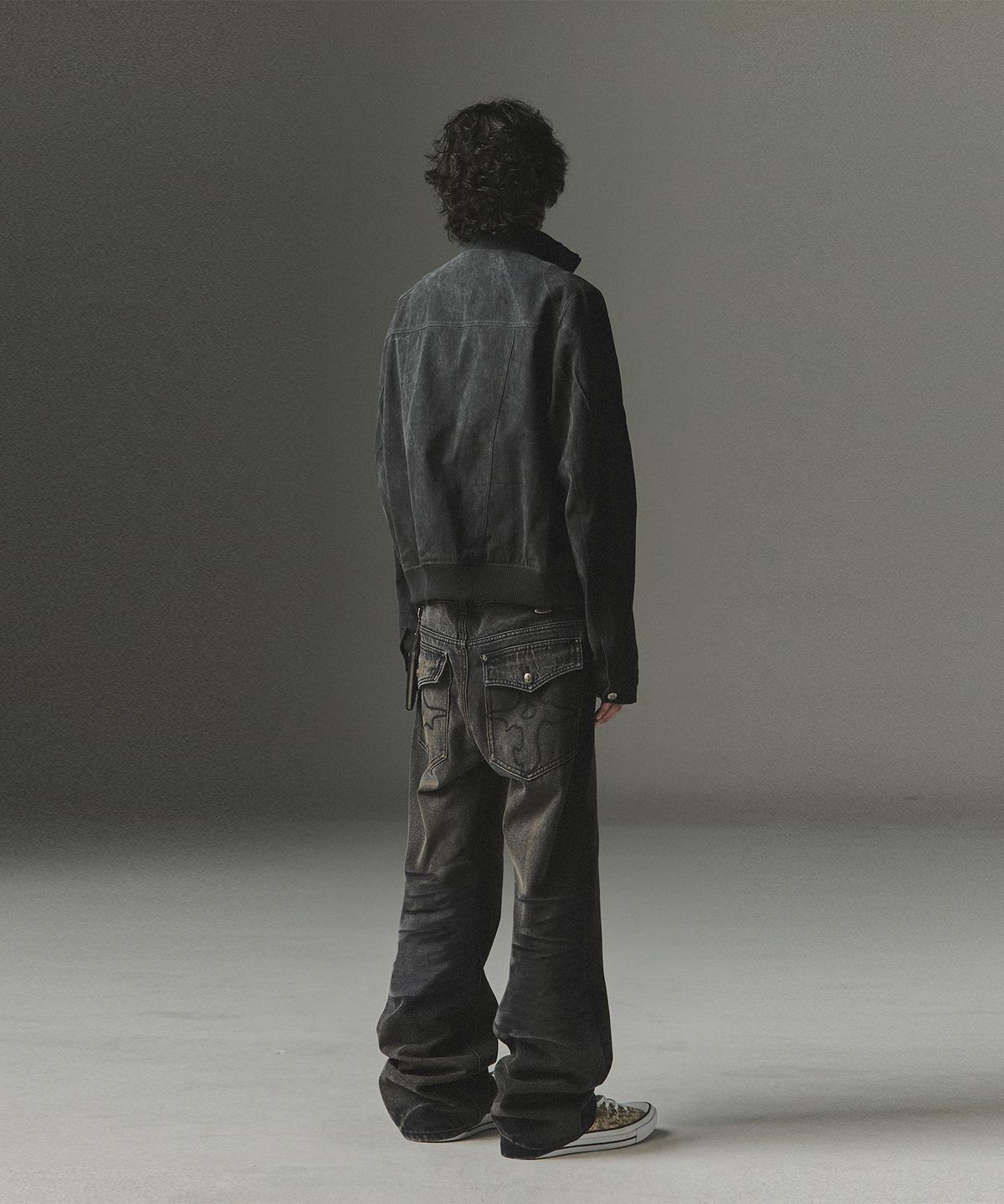 낫포너드(NOT4NERD) Symbol Stitch Low Rise Flare Fit Denim Pants - Black