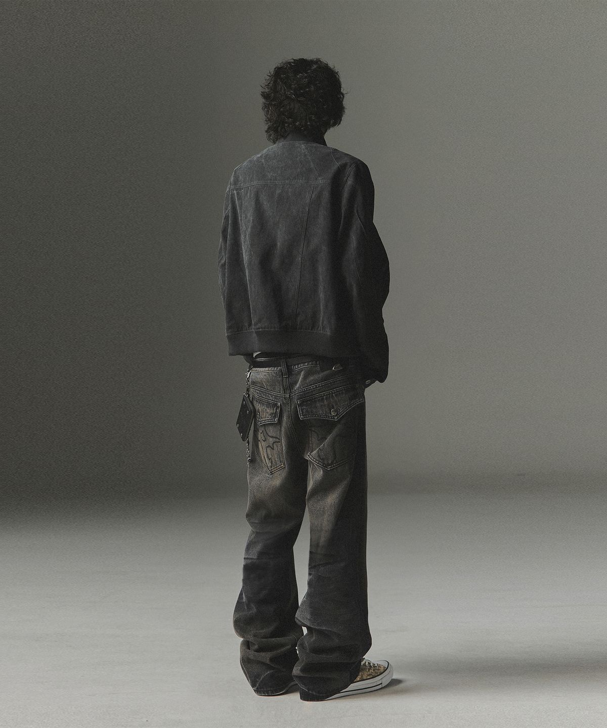 낫포너드(NOT4NERD) Symbol Stitch Low Rise Flare Fit Denim Pants - Black