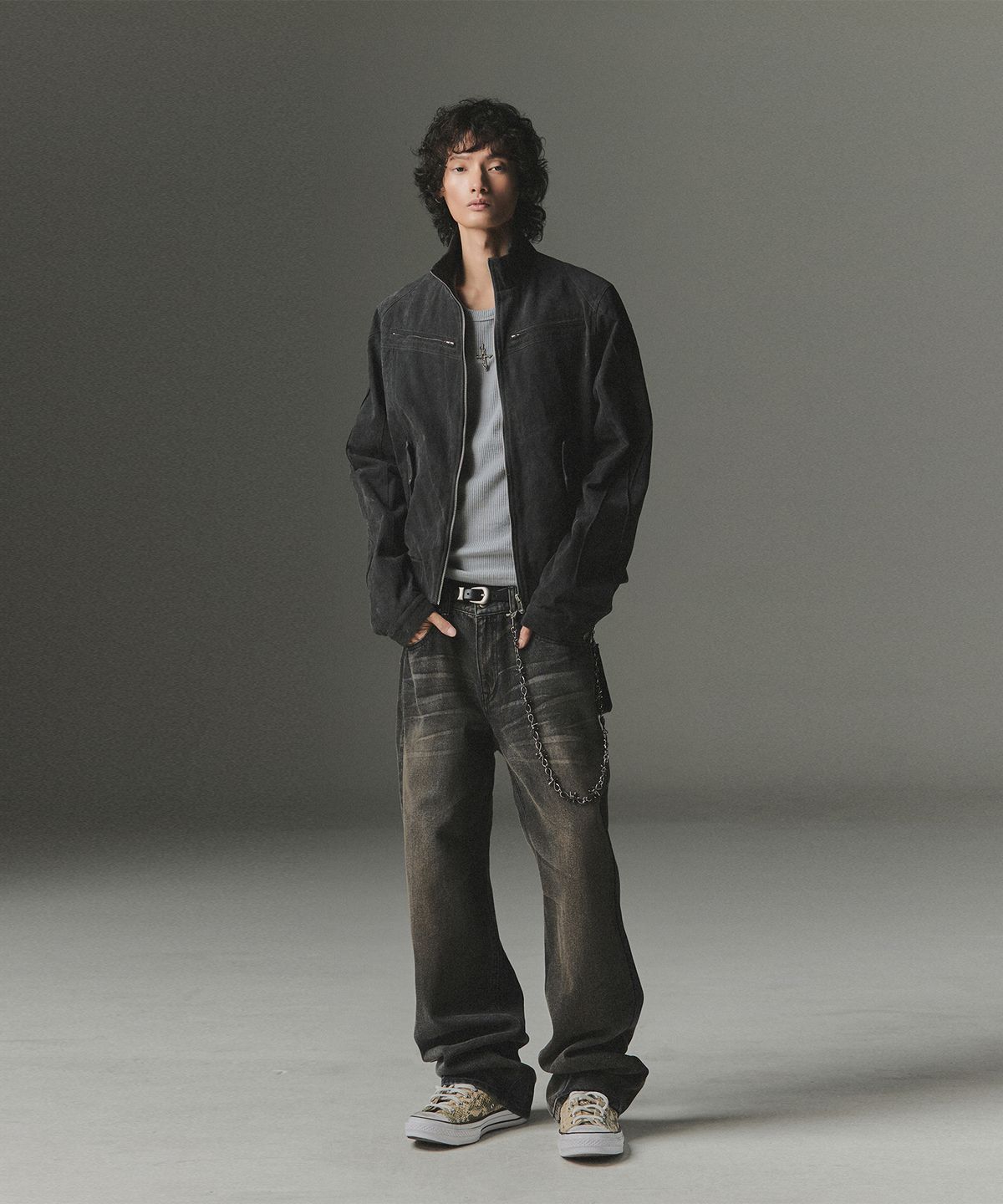 낫포너드(NOT4NERD) Symbol Stitch Low Rise Flare Fit Denim Pants - Black