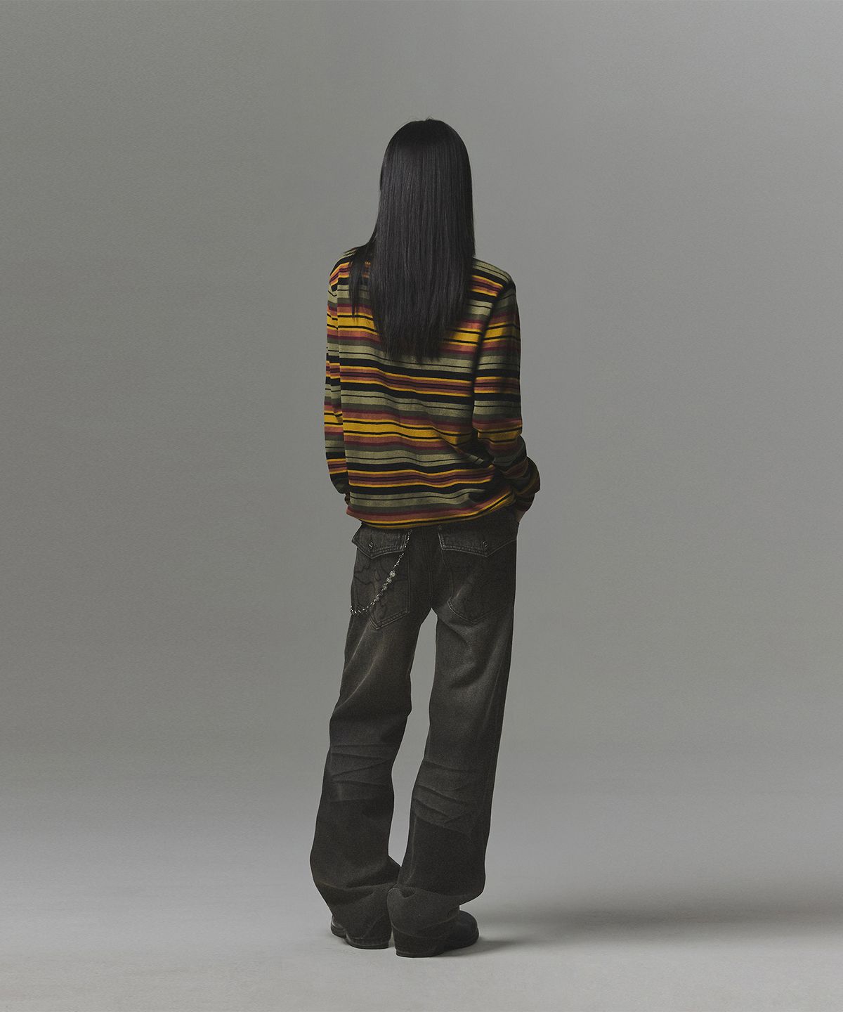 낫포너드(NOT4NERD) Symbol Stitch Low Rise Flare Fit Denim Pants - Black