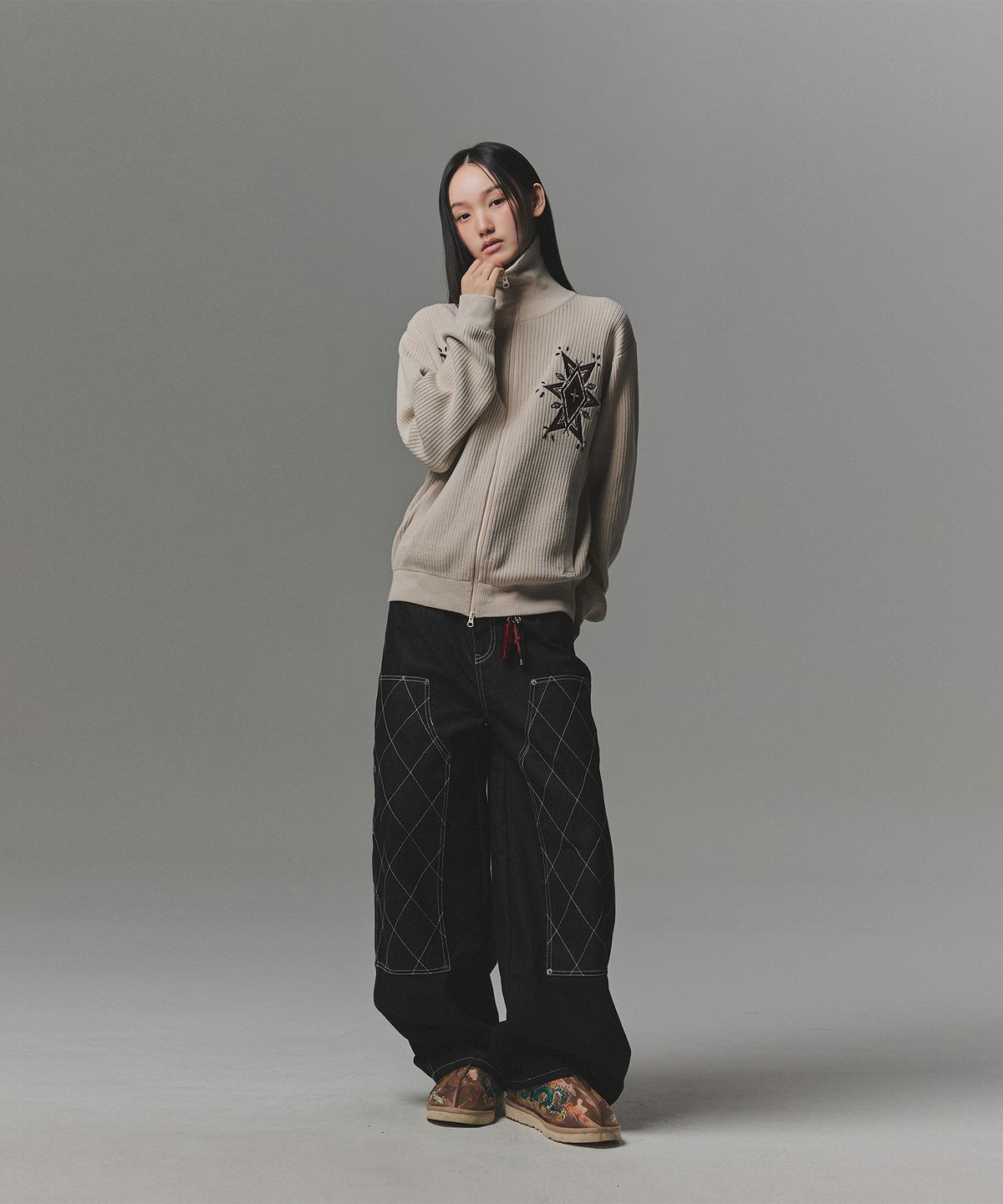 낫포너드(NOT4NERD) Stitch Double Knee Denim Pants - Black