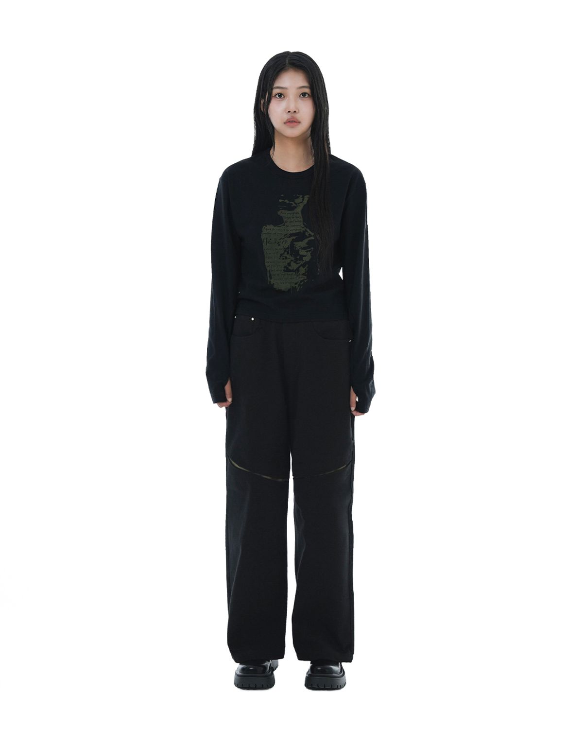 헤오진(HEOJIN) 히튼 톤 컷 팬츠_블랙