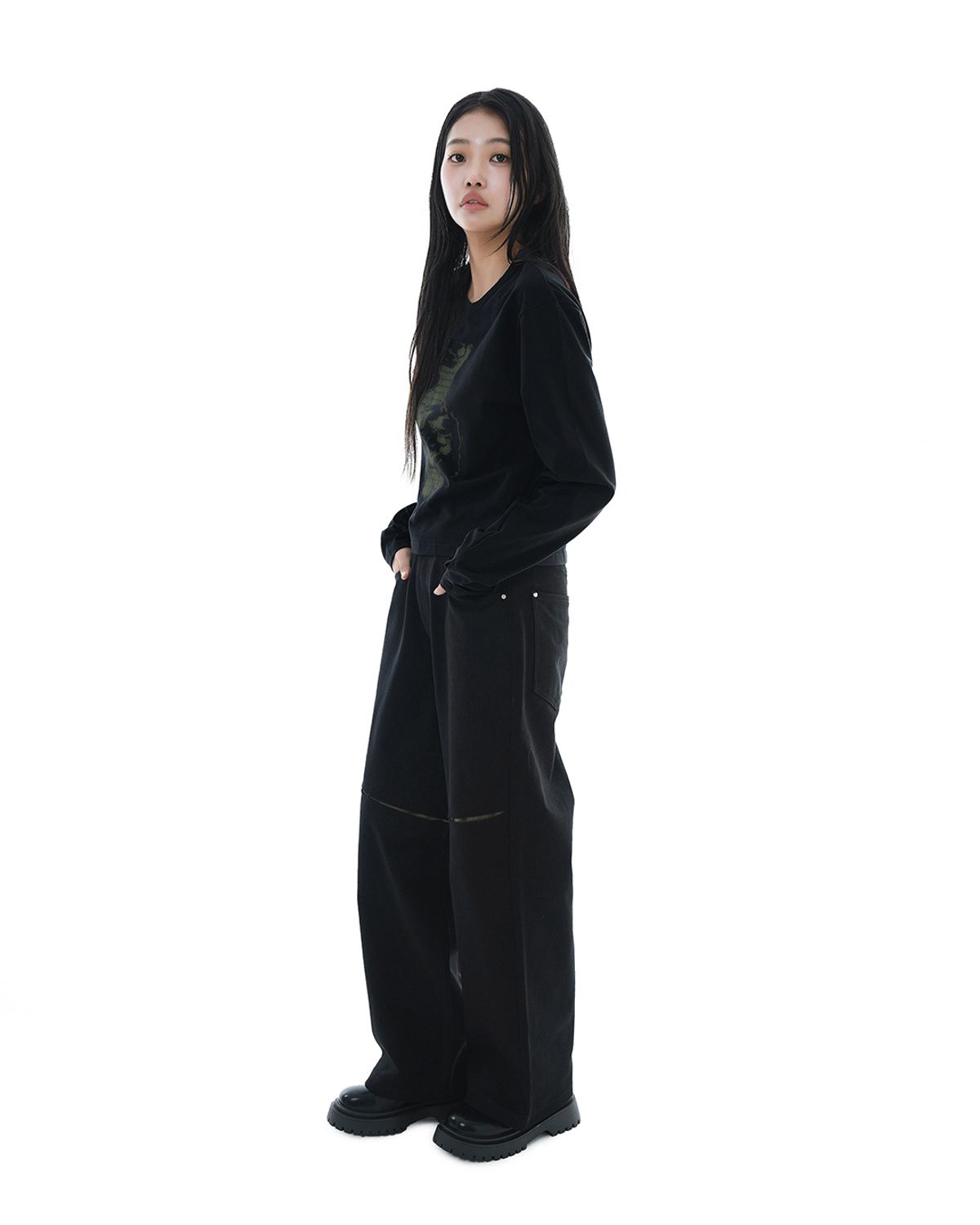 헤오진(HEOJIN) 히튼 톤 컷 팬츠_블랙