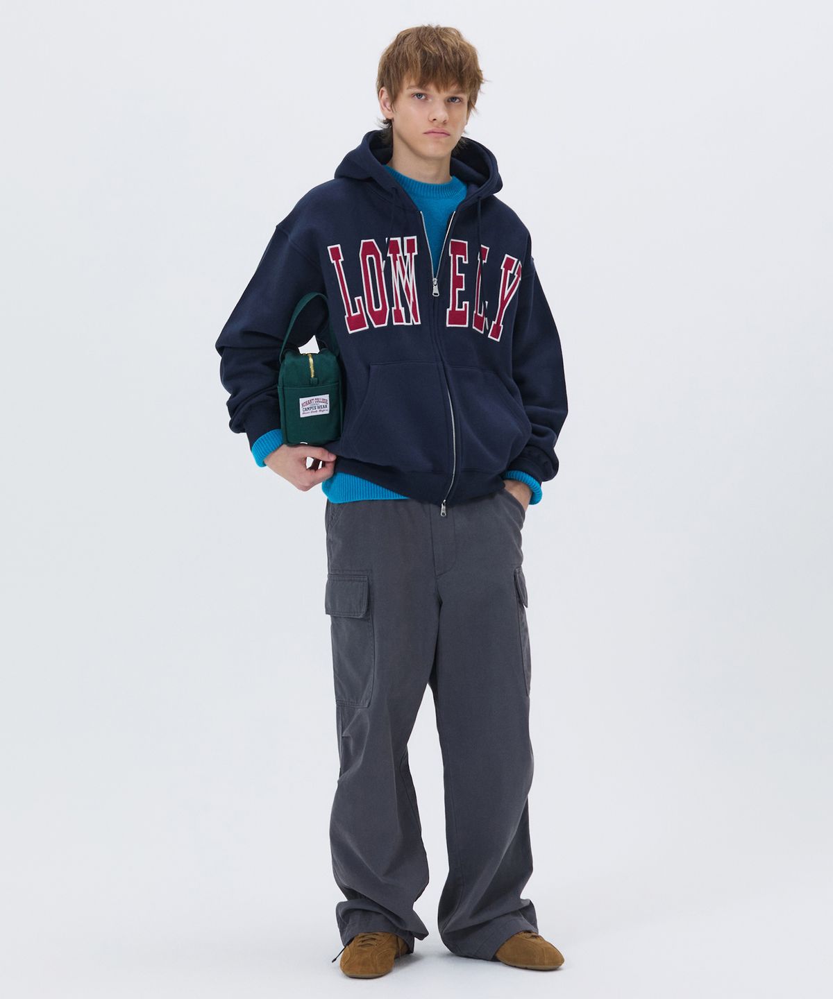 노앙(NOHANT) LONELY/LOVELY FELT HOODIE ZIP-UP NAVY