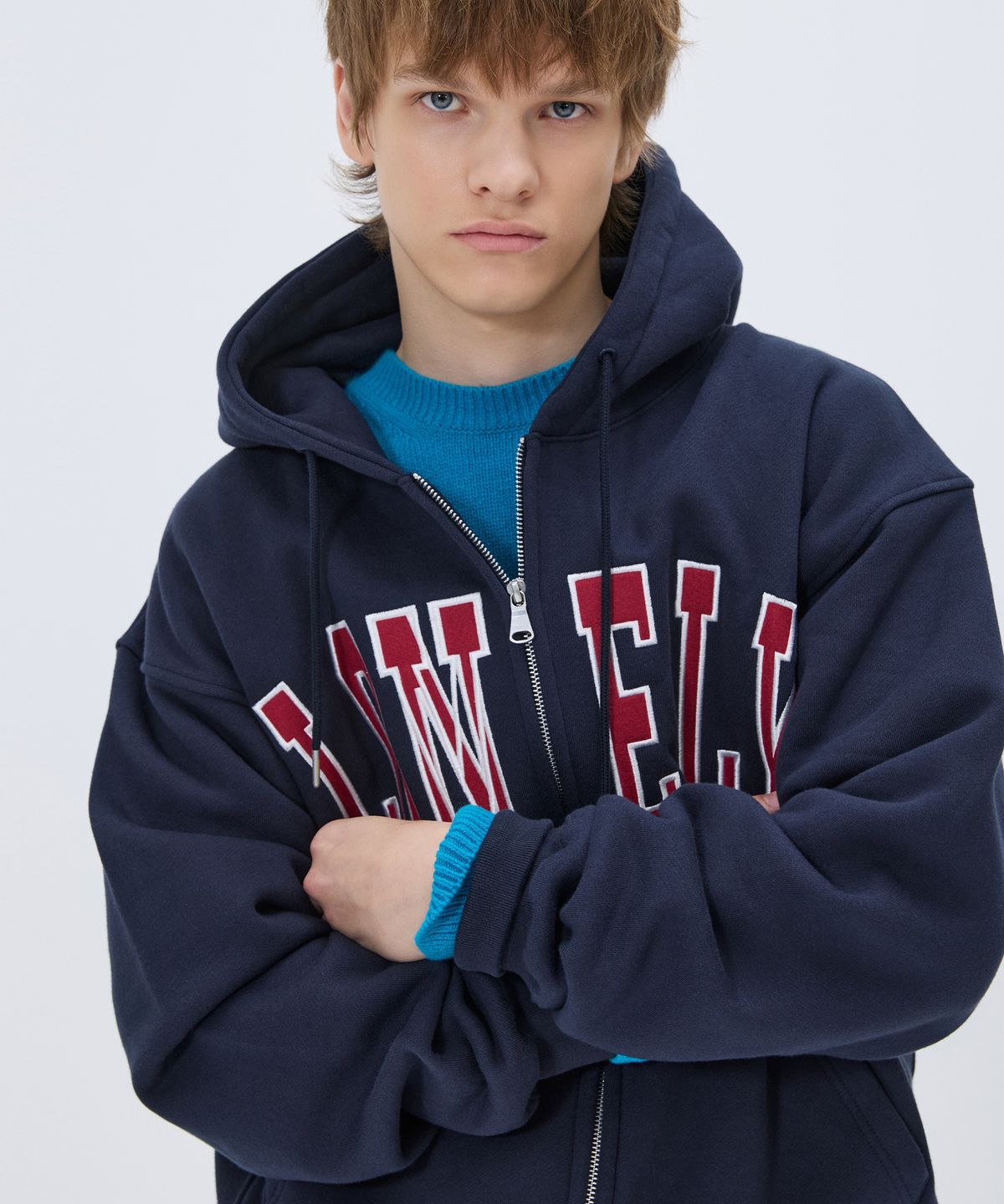 노앙(NOHANT) LONELY/LOVELY FELT HOODIE ZIP-UP NAVY