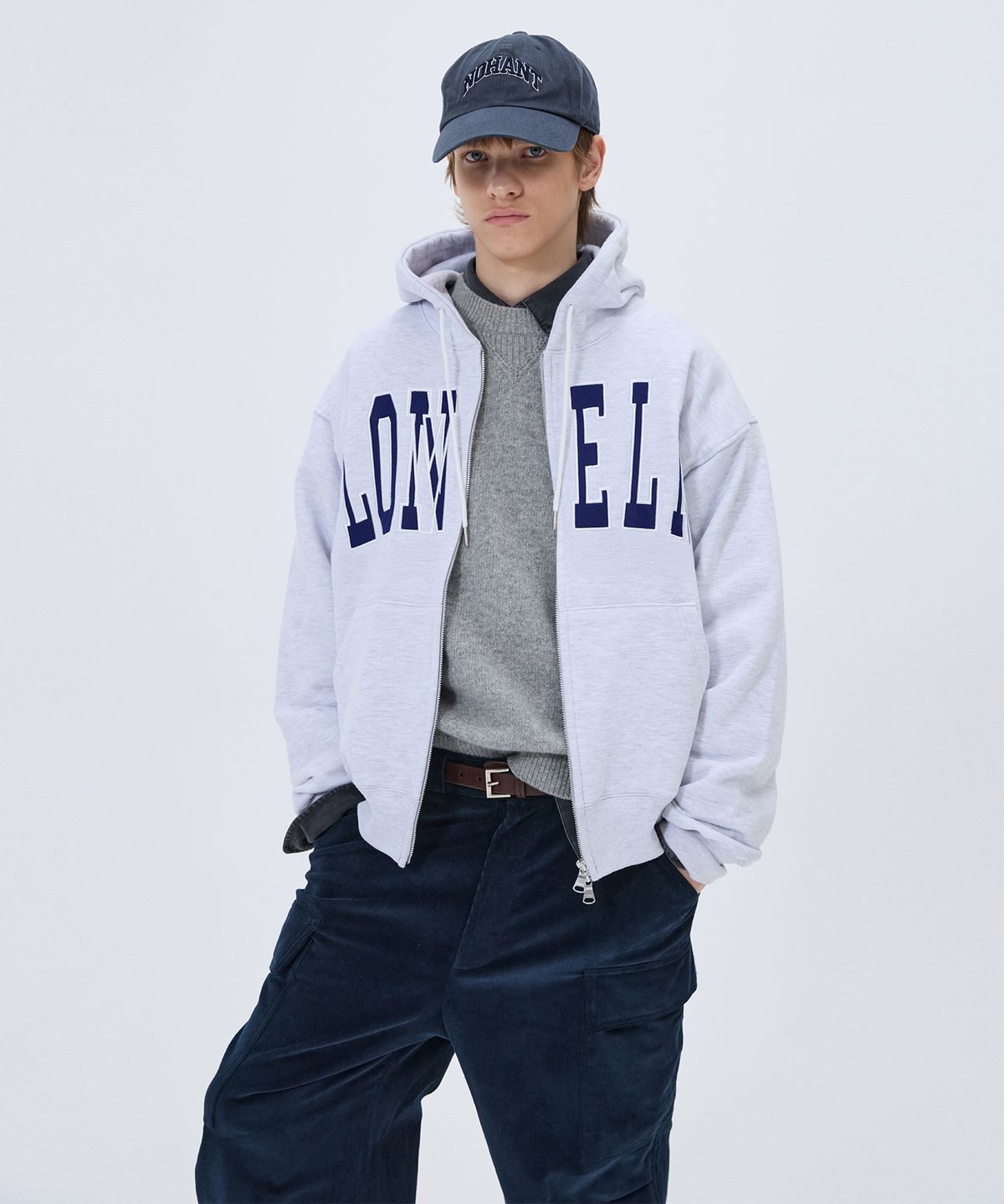 노앙(NOHANT) LONELY/LOVELY FELT HOODIE ZIP-UP ASH GRAY