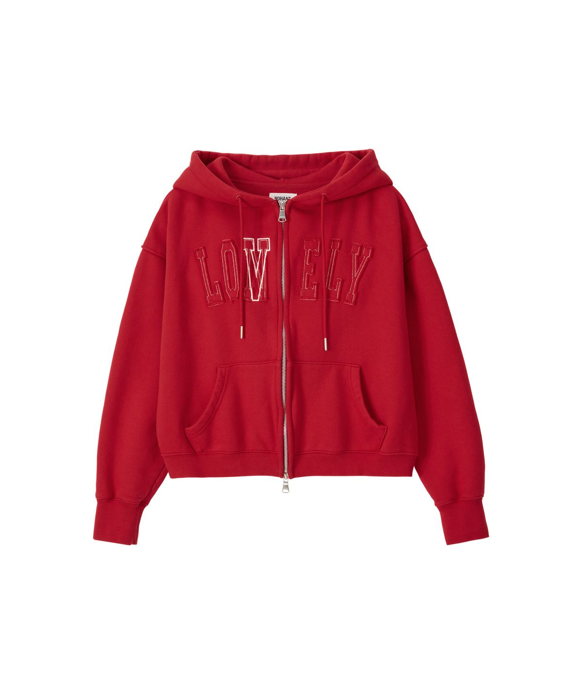 노앙(NOHANT) LONELY/LOVELY CROP HOODIE ZIP-UP RED