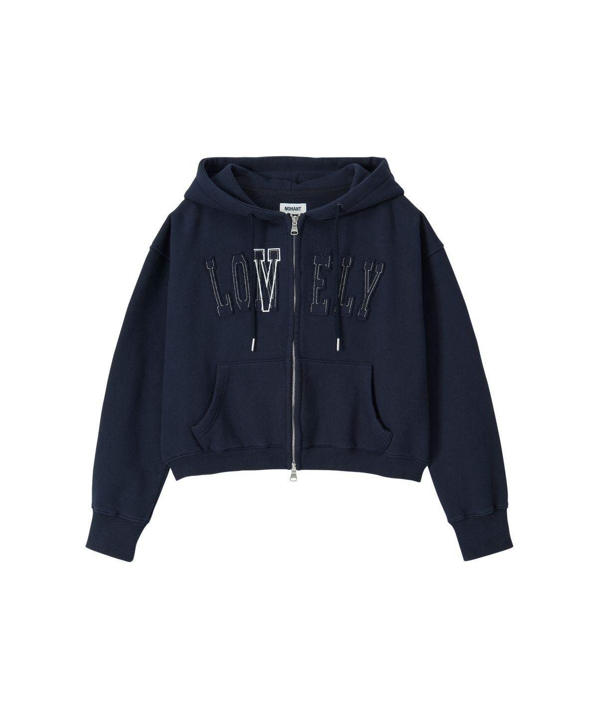 노앙(NOHANT) LONELY/LOVELY CROP HOODIE ZIP-UP NAVY