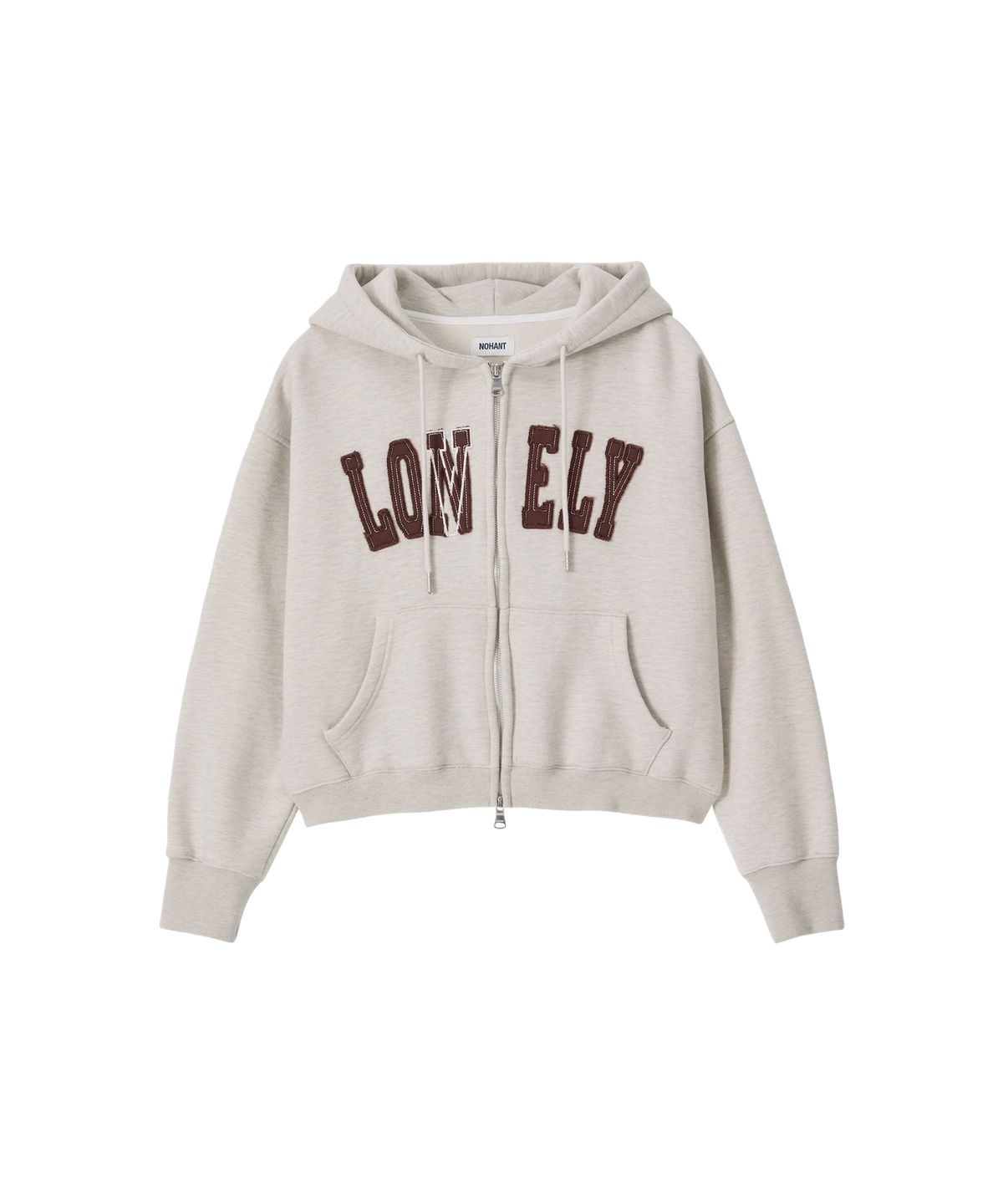 노앙(NOHANT) LONELY/LOVELY CROP HOODIE ZIP-UP OATMEAL