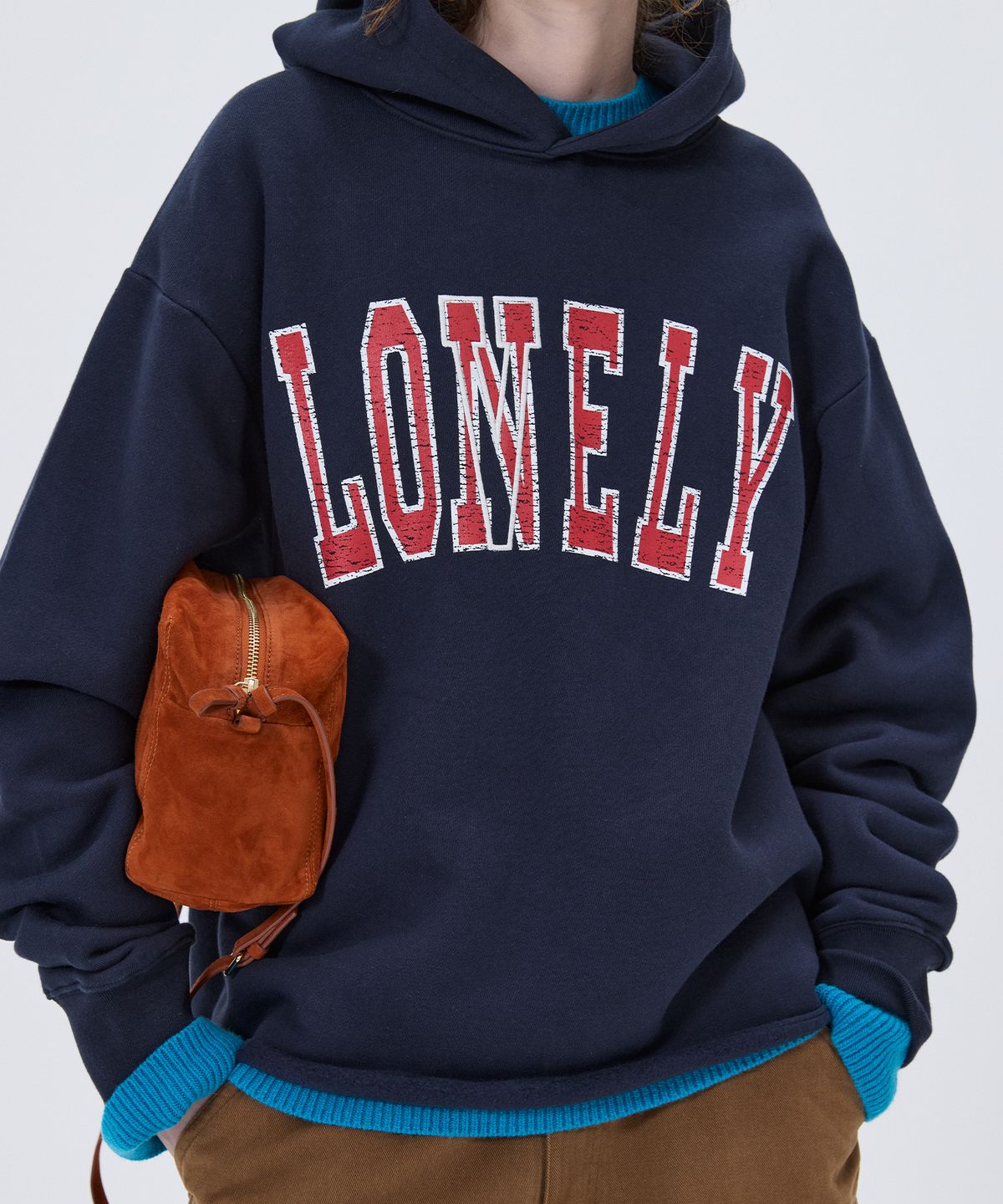 노앙(NOHANT) [기모] LONELY/LOVELY FLUFF CUT OFF HOODIE NAVY