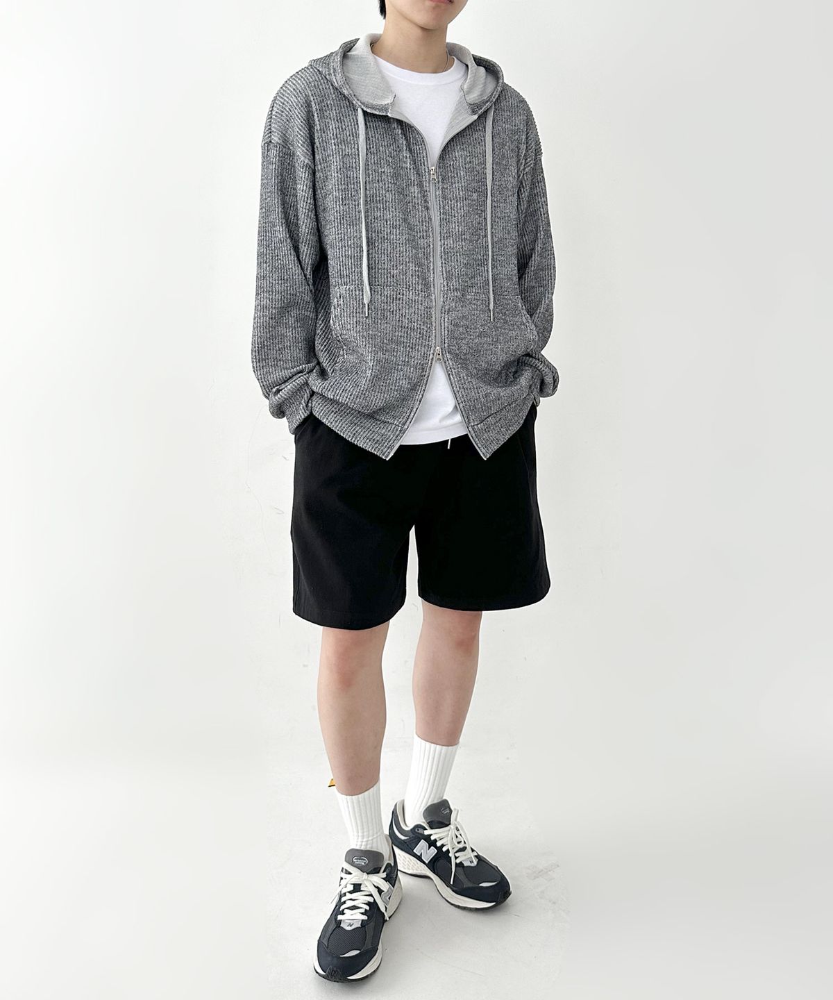 음(UMM) 오버핏 골지스판 후드집업 가디건 5COLOR