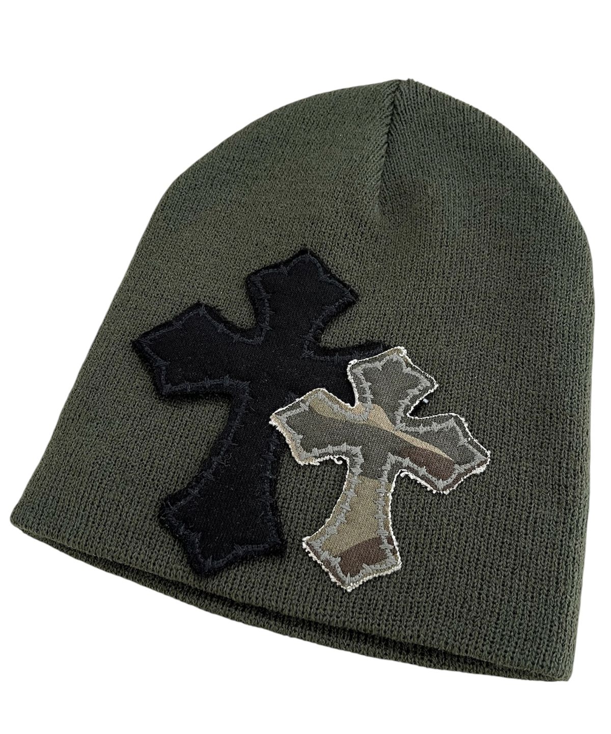 스케이터락(SK8ER ROCK) Double Cross Patchwork Beanie ((dark khaki))