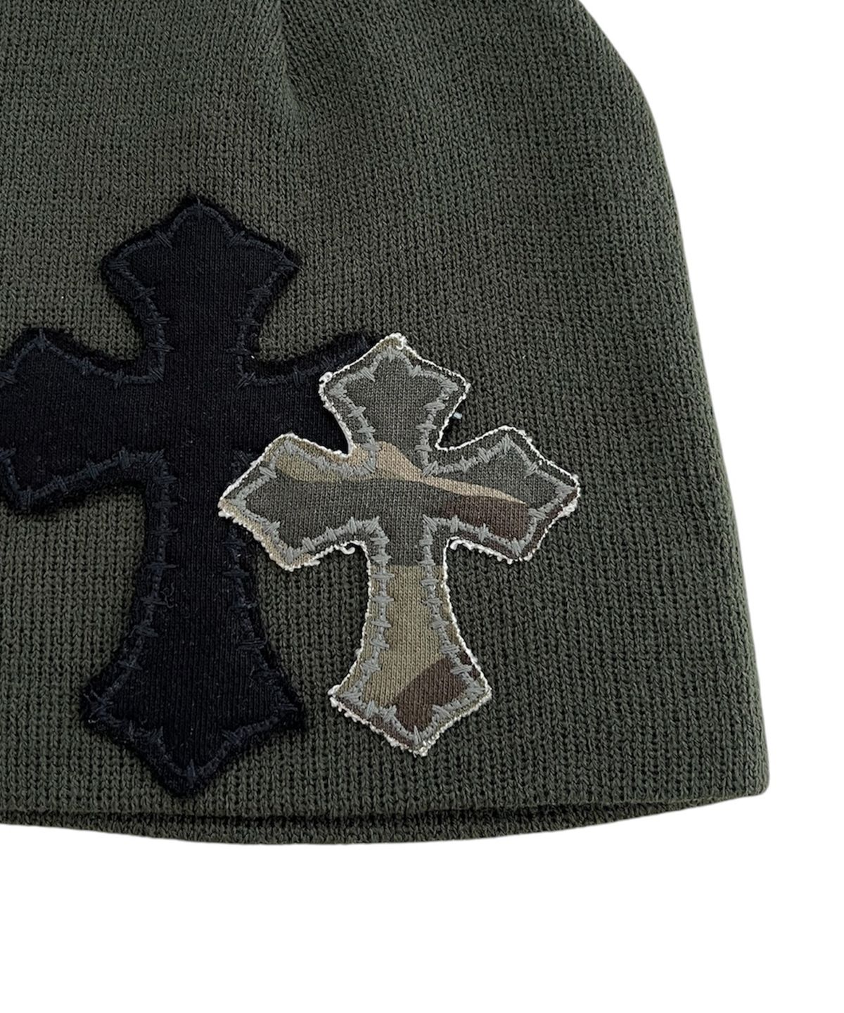 스케이터락(SK8ER ROCK) Double Cross Patchwork Beanie ((dark khaki))