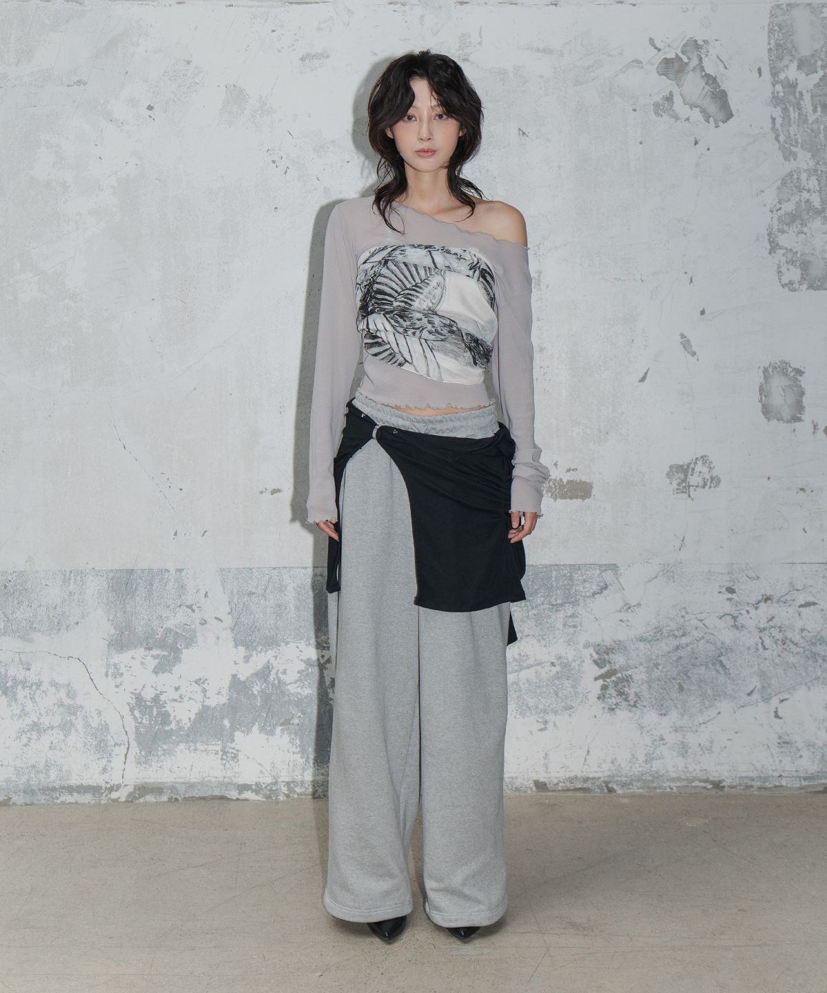 모산(MOSAN) LOGO WIDE SWEAT PANTS (MELANGE GRAY)