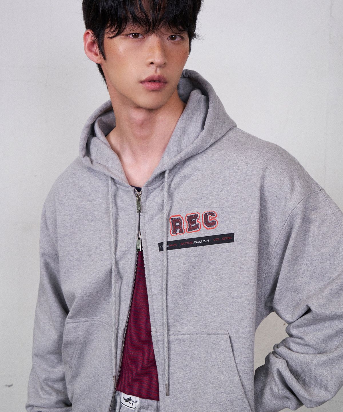 레코딩하우스(RECORDINGHOUSE) REC GRAPHIC HOODIE ZIP UP [MELANGE]
