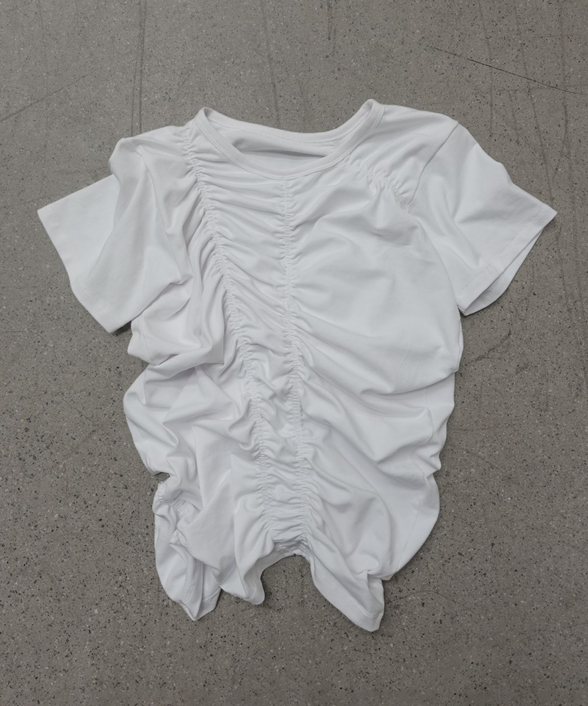 모산(MOSAN) RUCHED SHORT-SLEEVE T-SHIRT (IVORY)