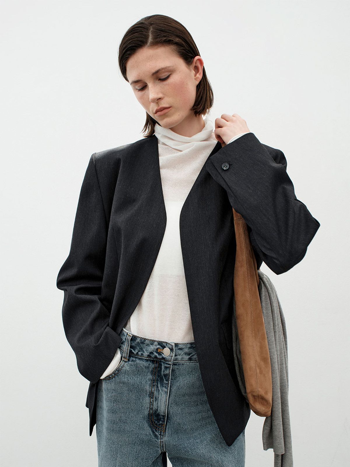 아틀리에 나인(ATELIER NAIN) V-NECK NO COLLAR JACKET(JK-3036)