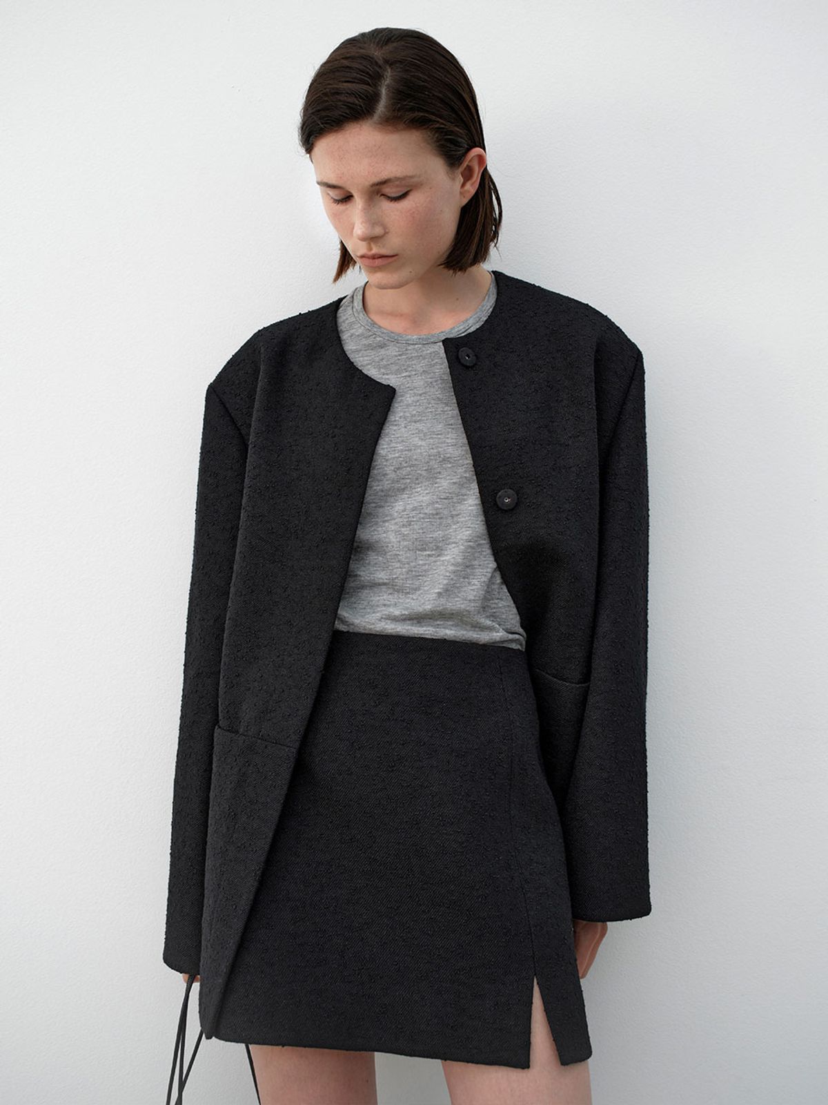 아틀리에 나인(ATELIER NAIN) ROUND NECK OVERFIT SET-UP TWEED JACKET(JK-3041)