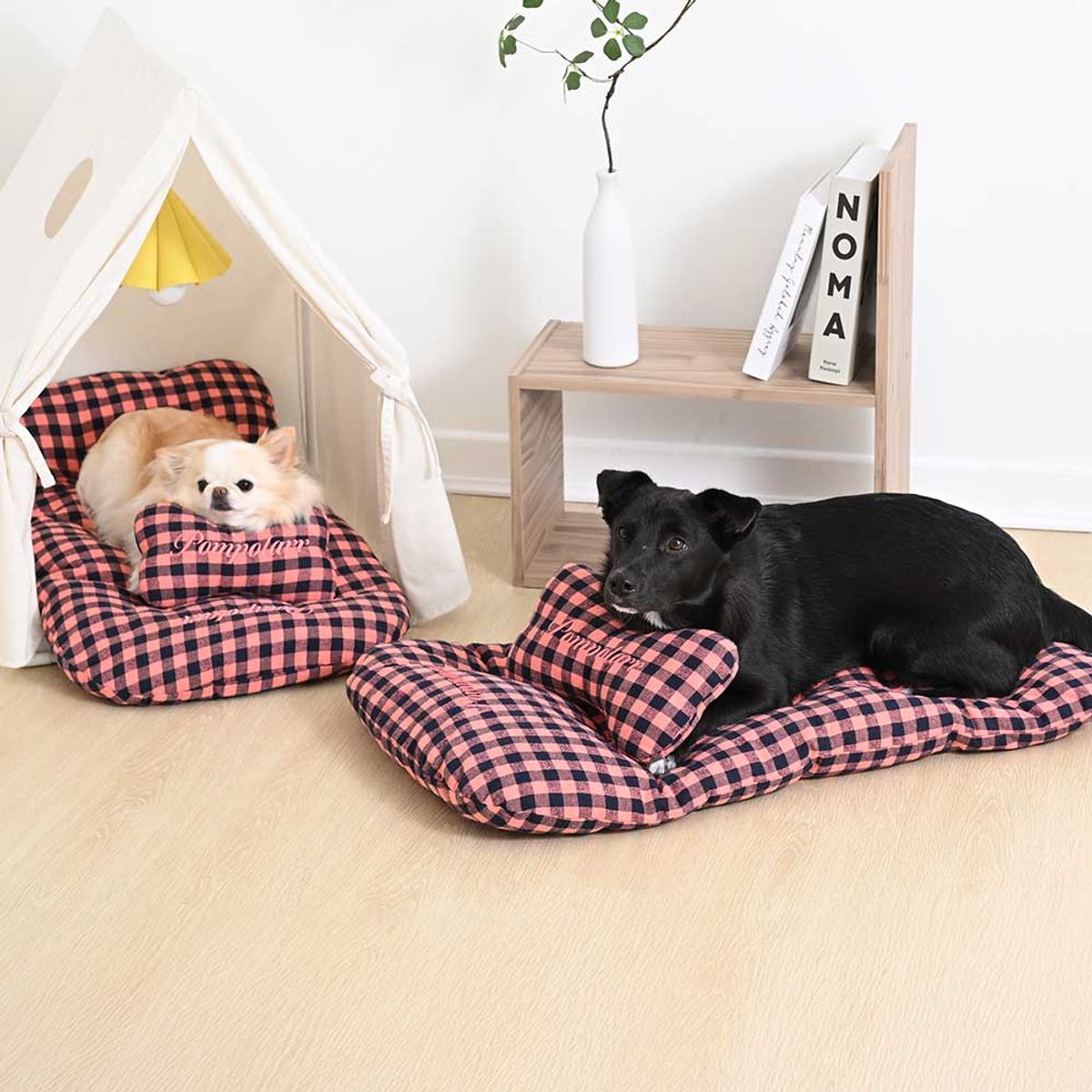 폼포라펫(POMPORAPET) 체크 강아지 하우스 방석